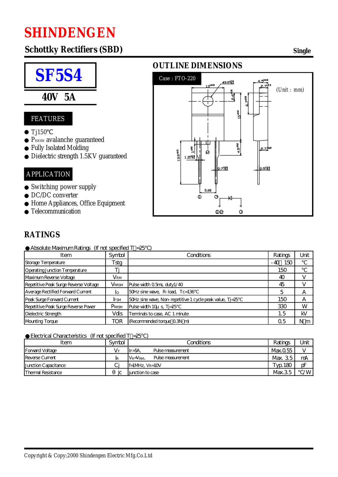 Shindengen Electric Manufacturing Company Ltd SF5S4 Datasheet