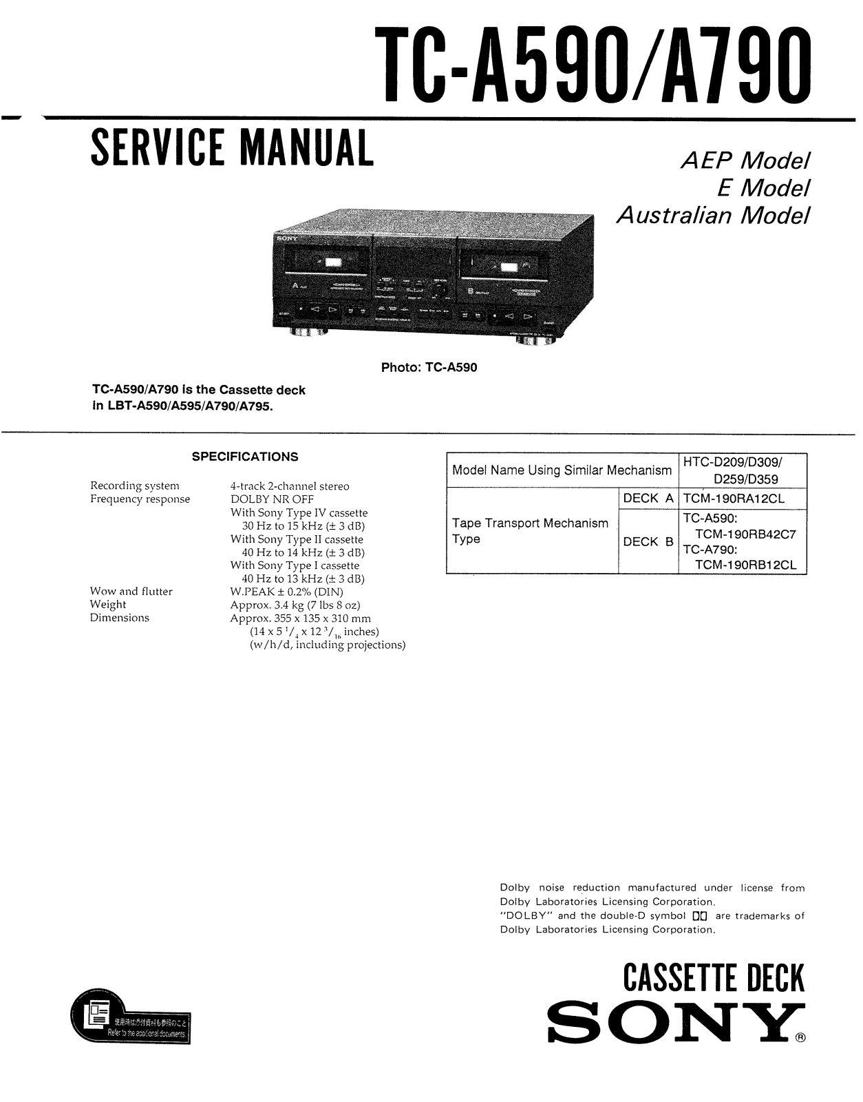 Sony TC A590 Diagram