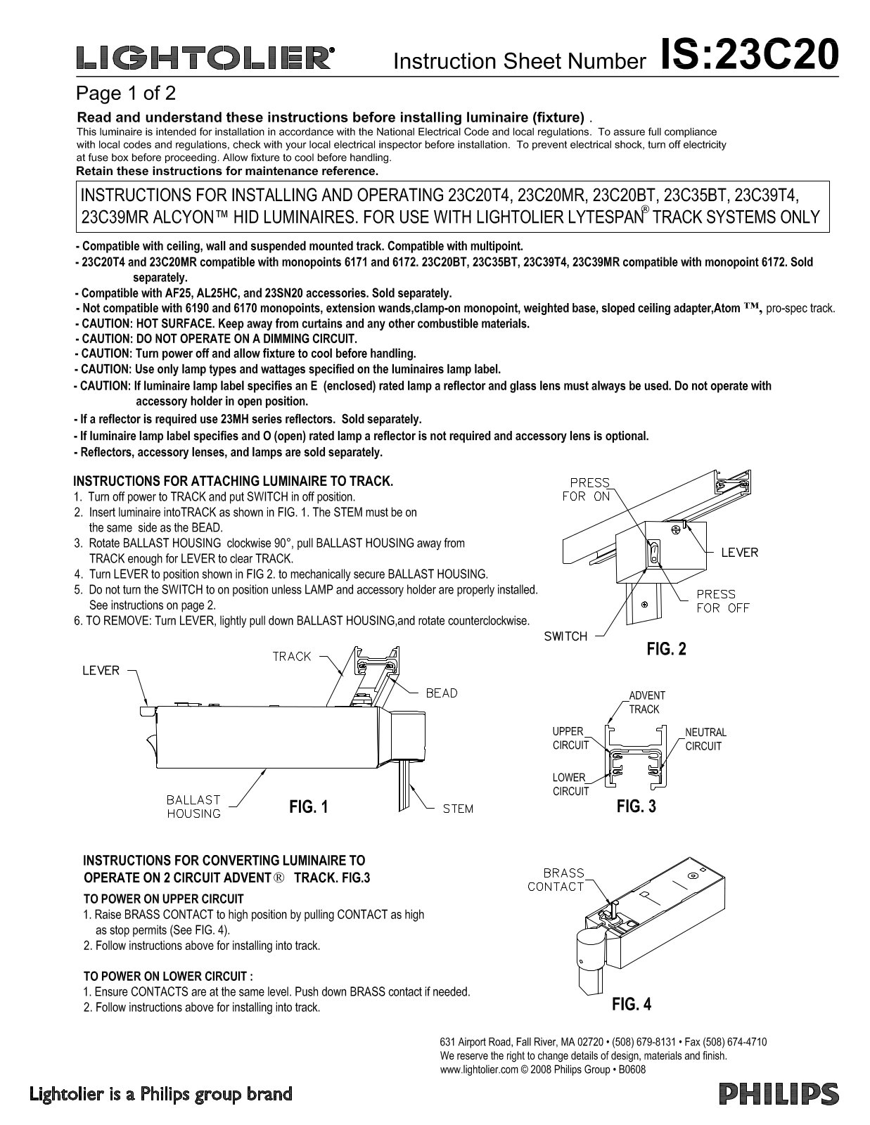 Lightolier 23C39T4, 23C20MR, 23C20BT, 23C20, 23C20T4 User Manual