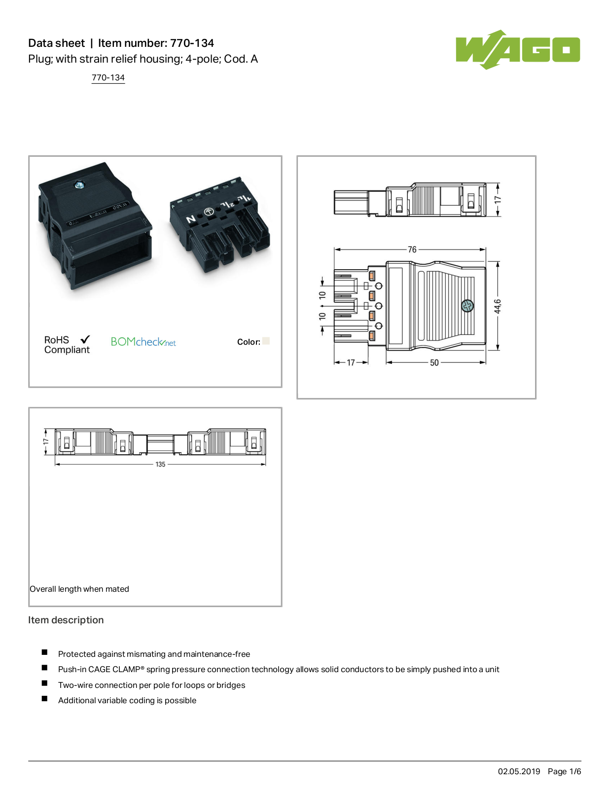 Wago 770-134 Data Sheet