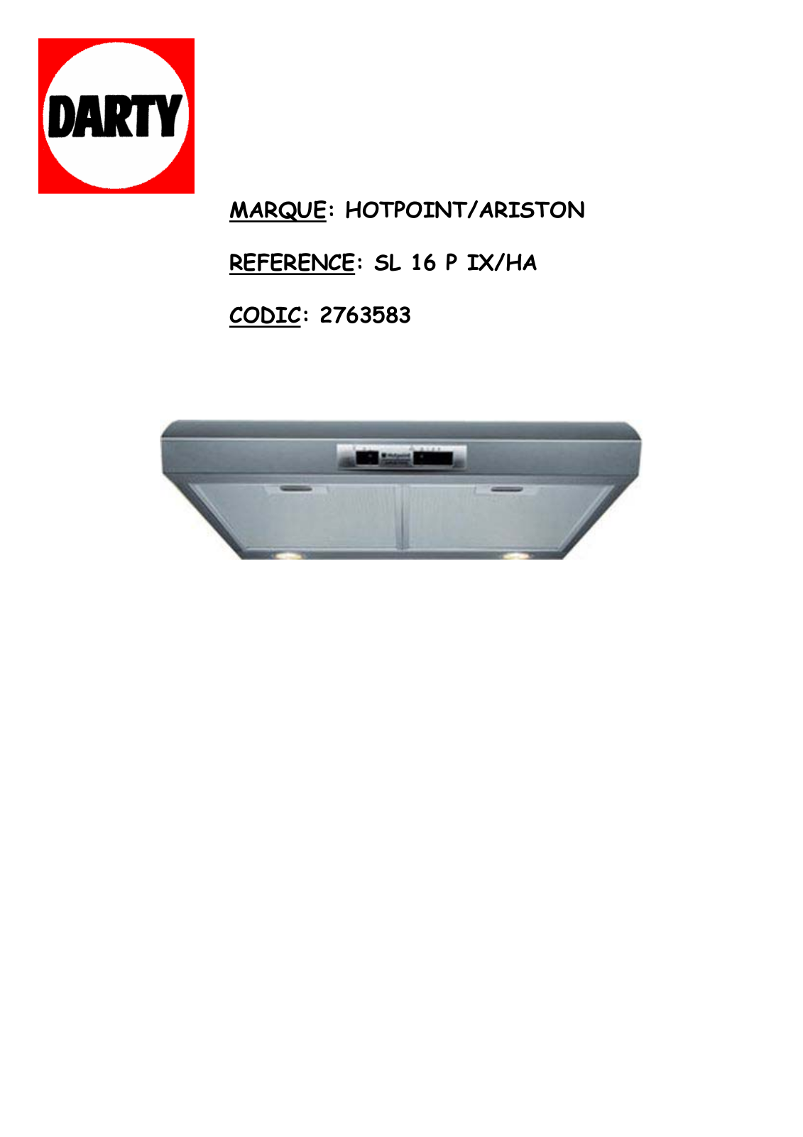 Hotpoint SL16IX User Manual