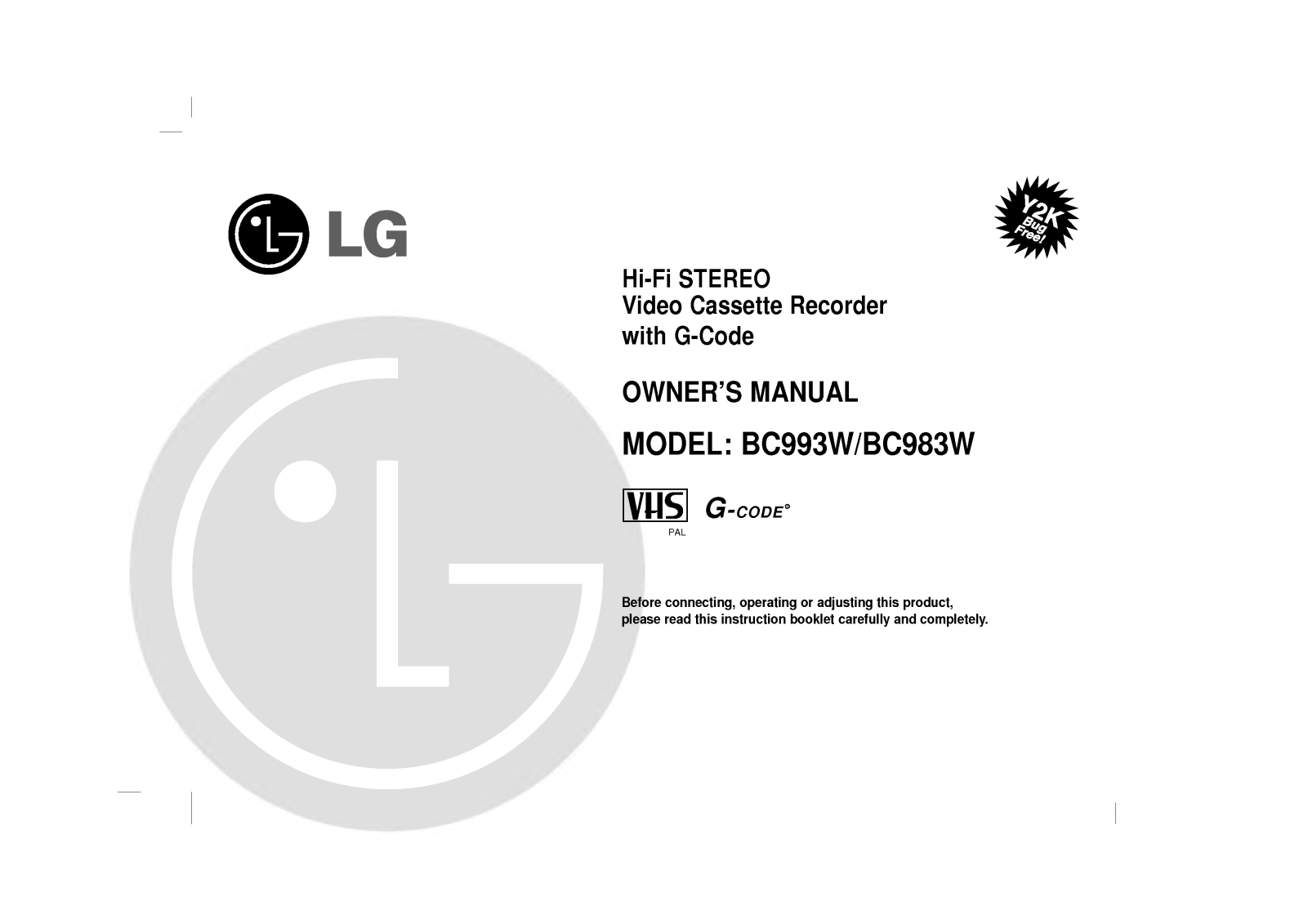 LG BC983W, BC993W Manual