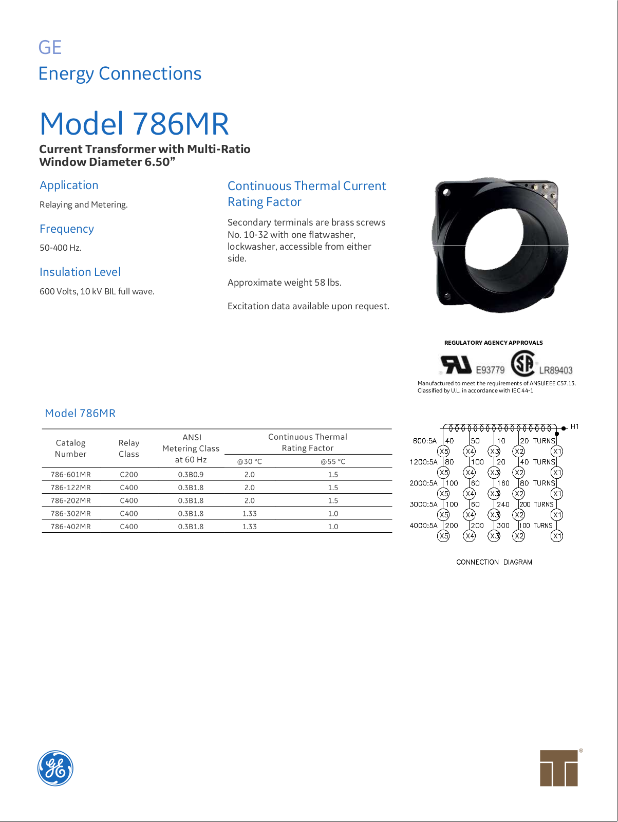 Instrument Transformer, Div of GE 786MR Data Sheet