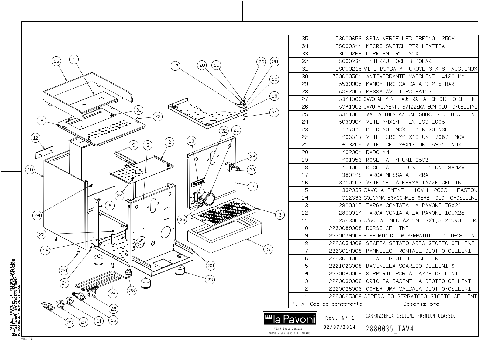 La Pavoni CCC Parts List