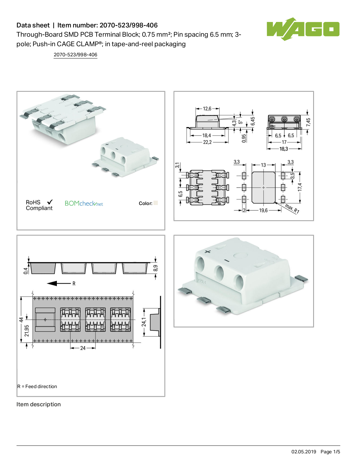 Wago 2070-523/998-406 Data Sheet