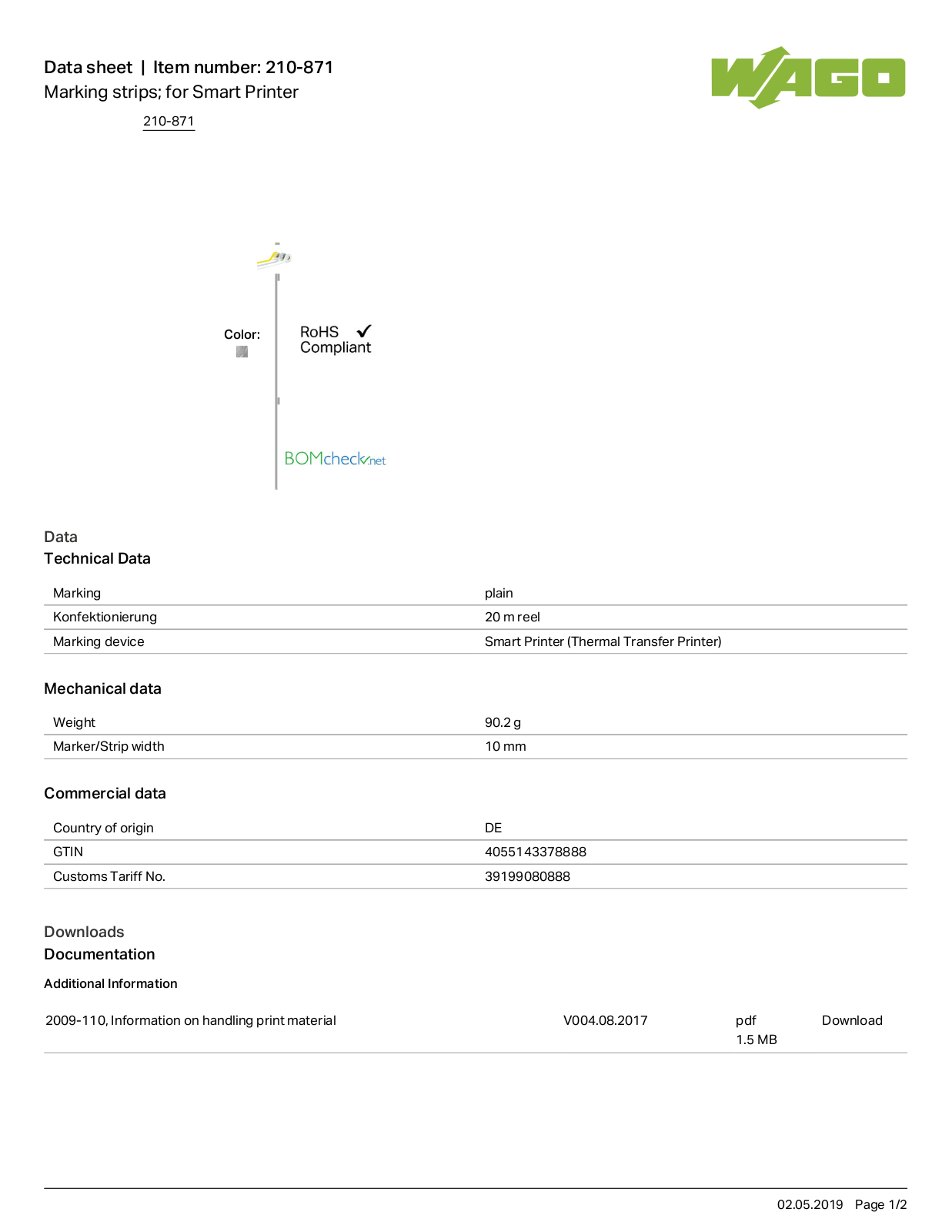 Wago 210-871 Data Sheet