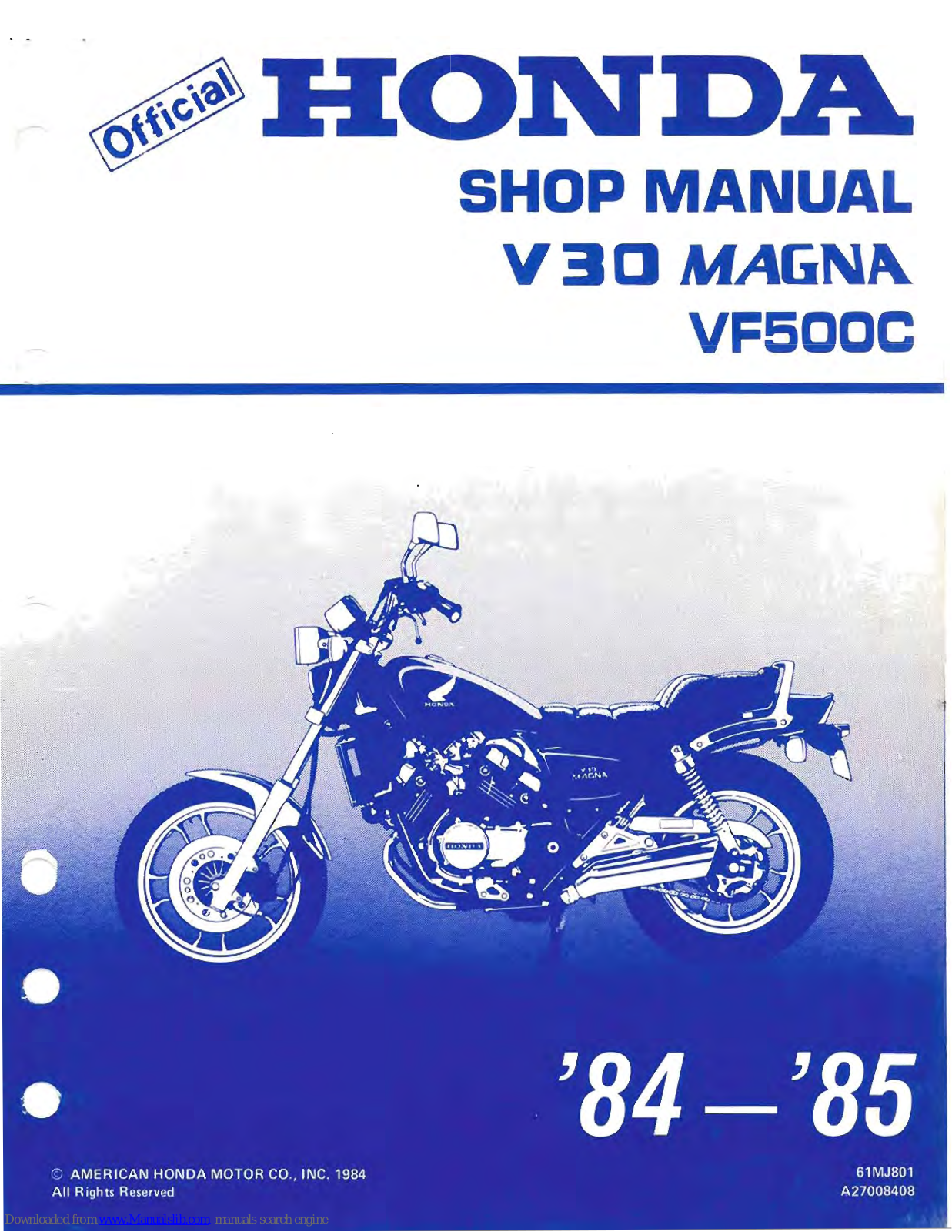 Honda V30 Magna (1985), Magna (1984), V30 Magna (1984), VF500C (1984), VF500C (1985) User Manual