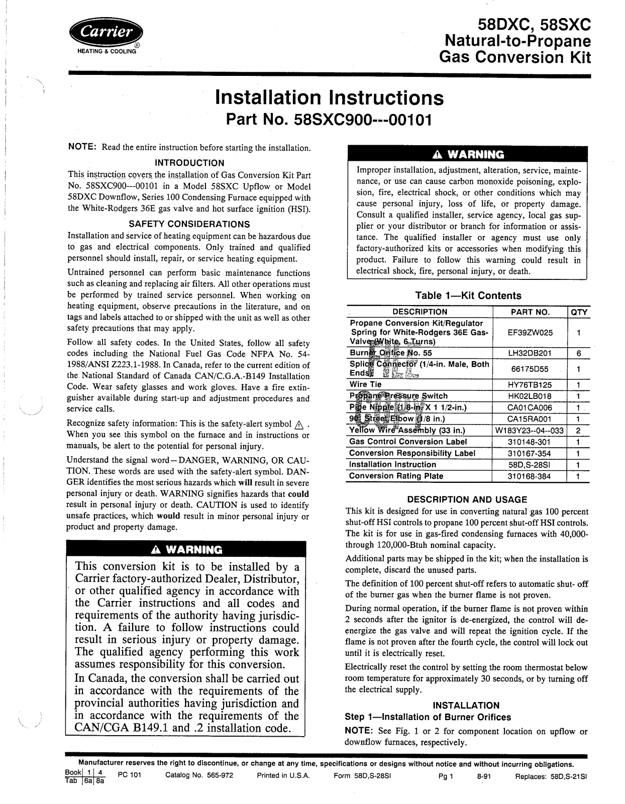 Carrier 58SXC User Manual