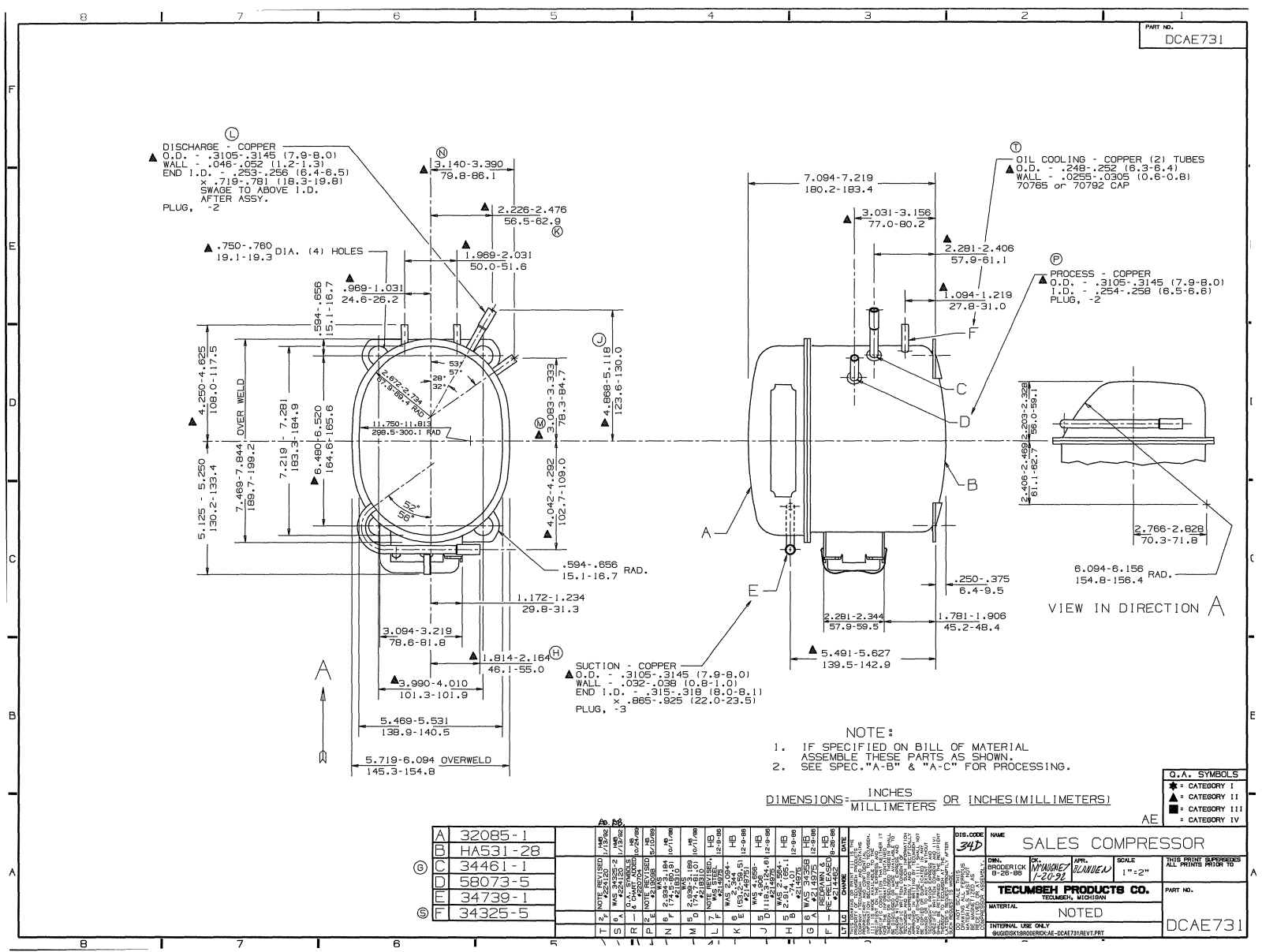 Tecumseh AEA1410YXA Drawing Data