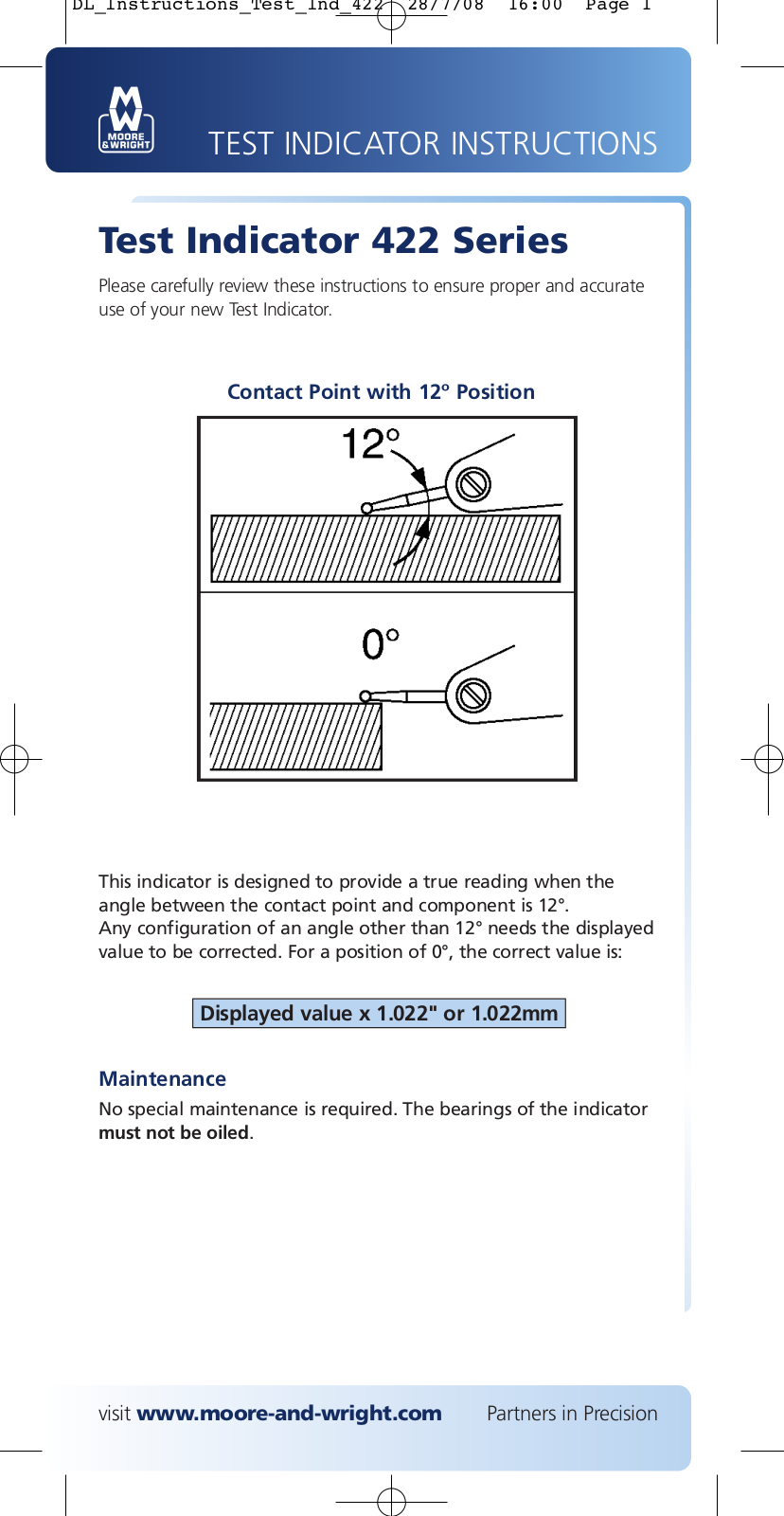Bowers Group Test Indicator 422 User Manual - ManualMachine.com