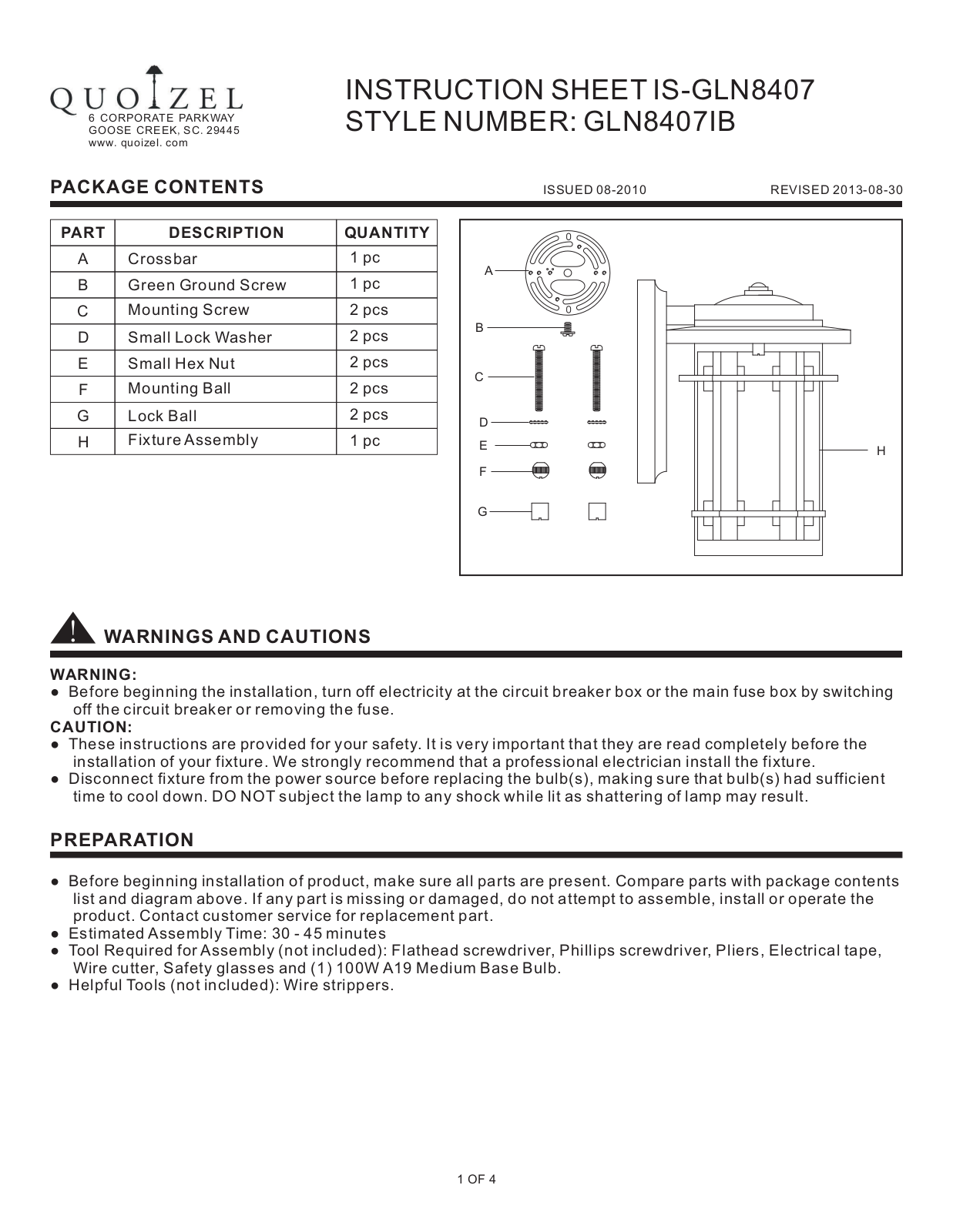 Quoizel GLN8407IB User Manual