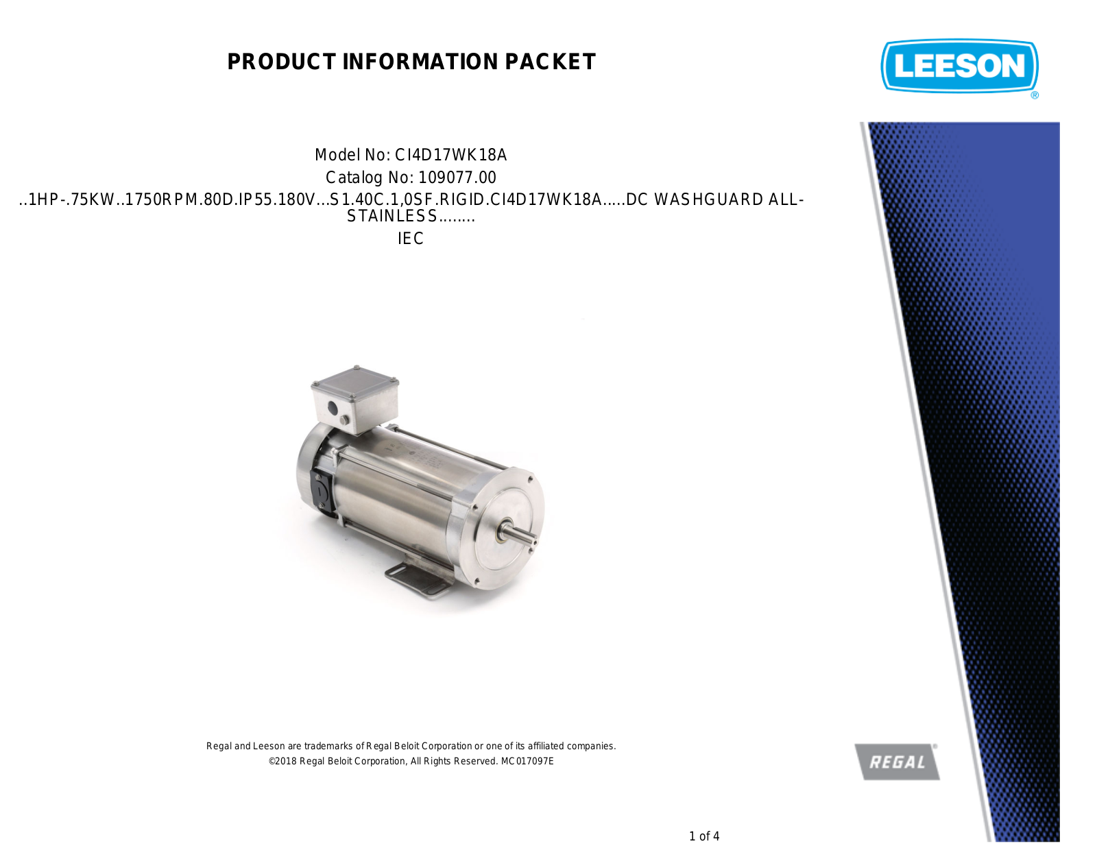 Leeson 109077.00 Product Information Packet