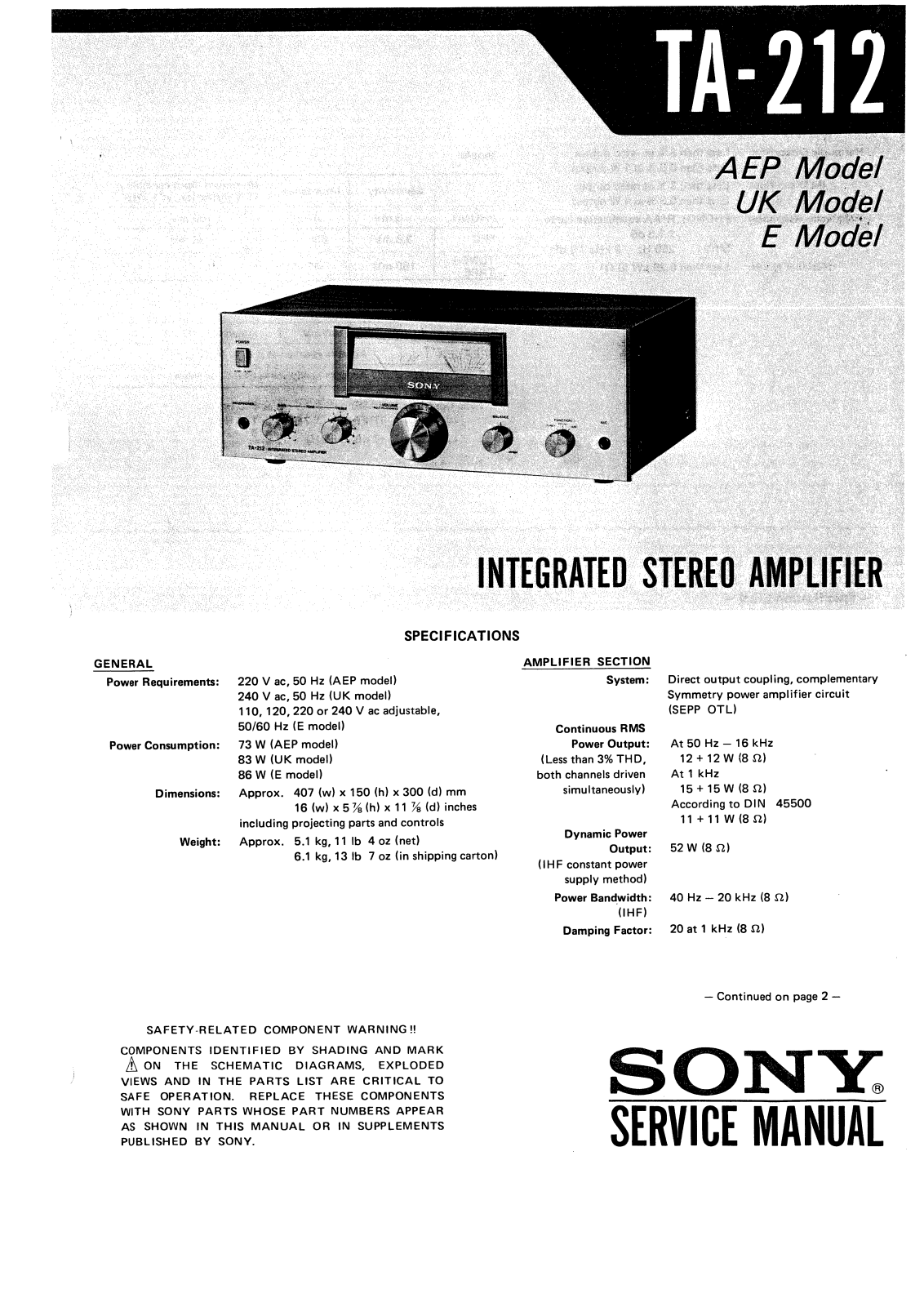 Sony TA-212 Service manual