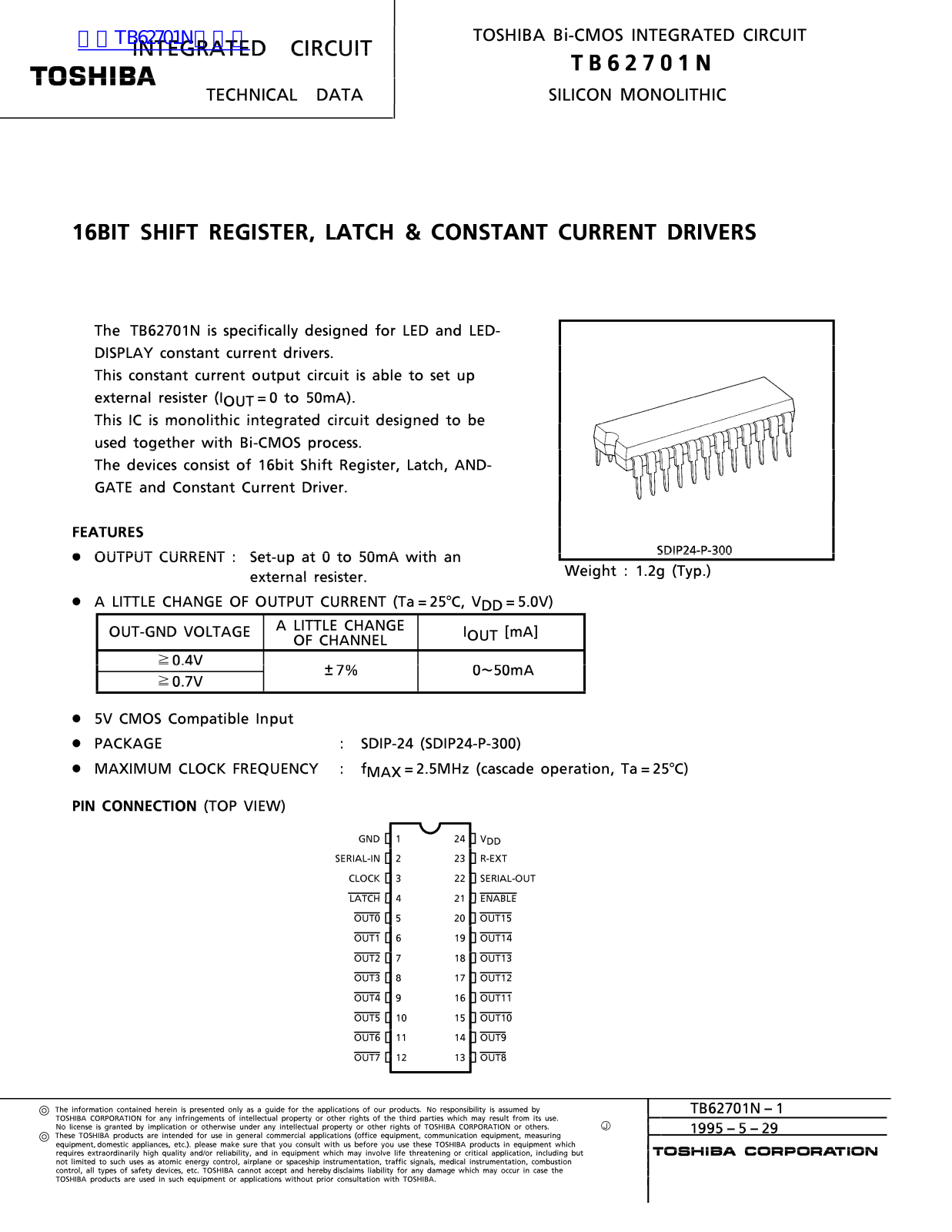 TOSHIBA TB62701N Technical data