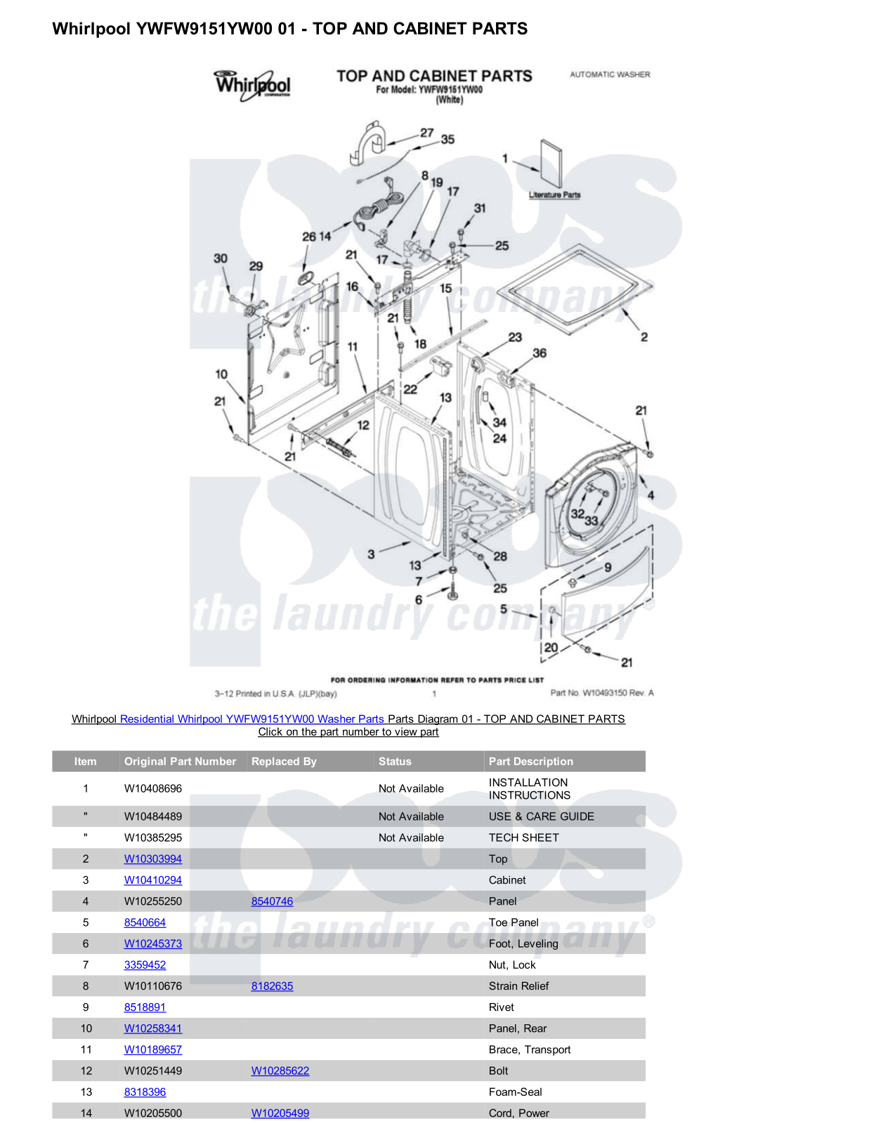 Whirlpool YWFW9151YW00 Parts Diagram