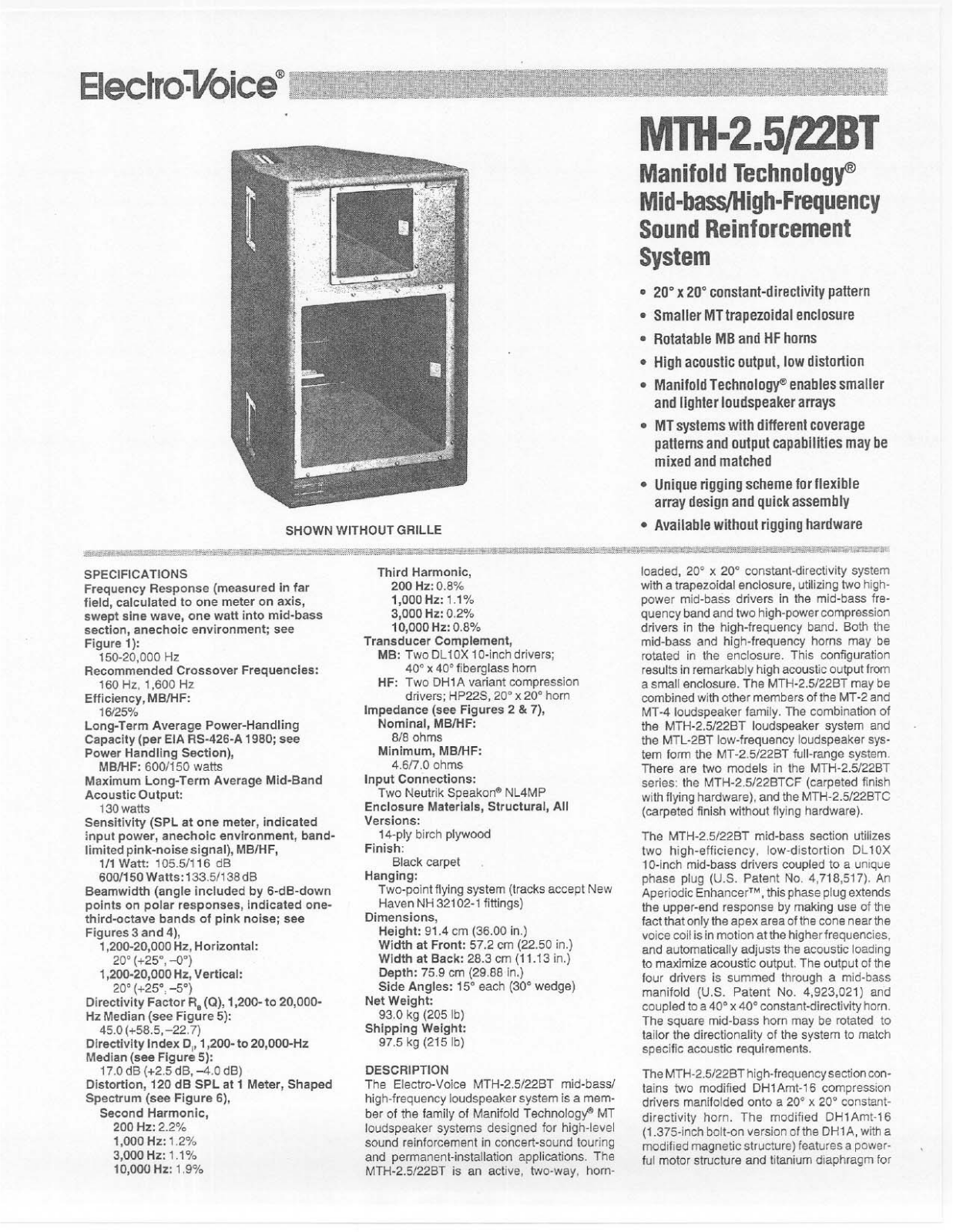 Electro-Voice MTH-2.5-22BT User Manual