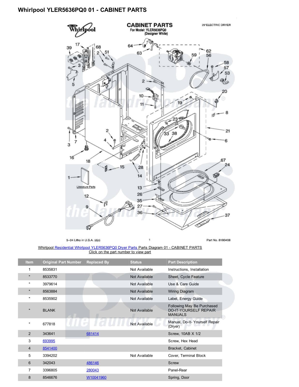 Whirlpool YLER5636PQ0 Parts Diagram