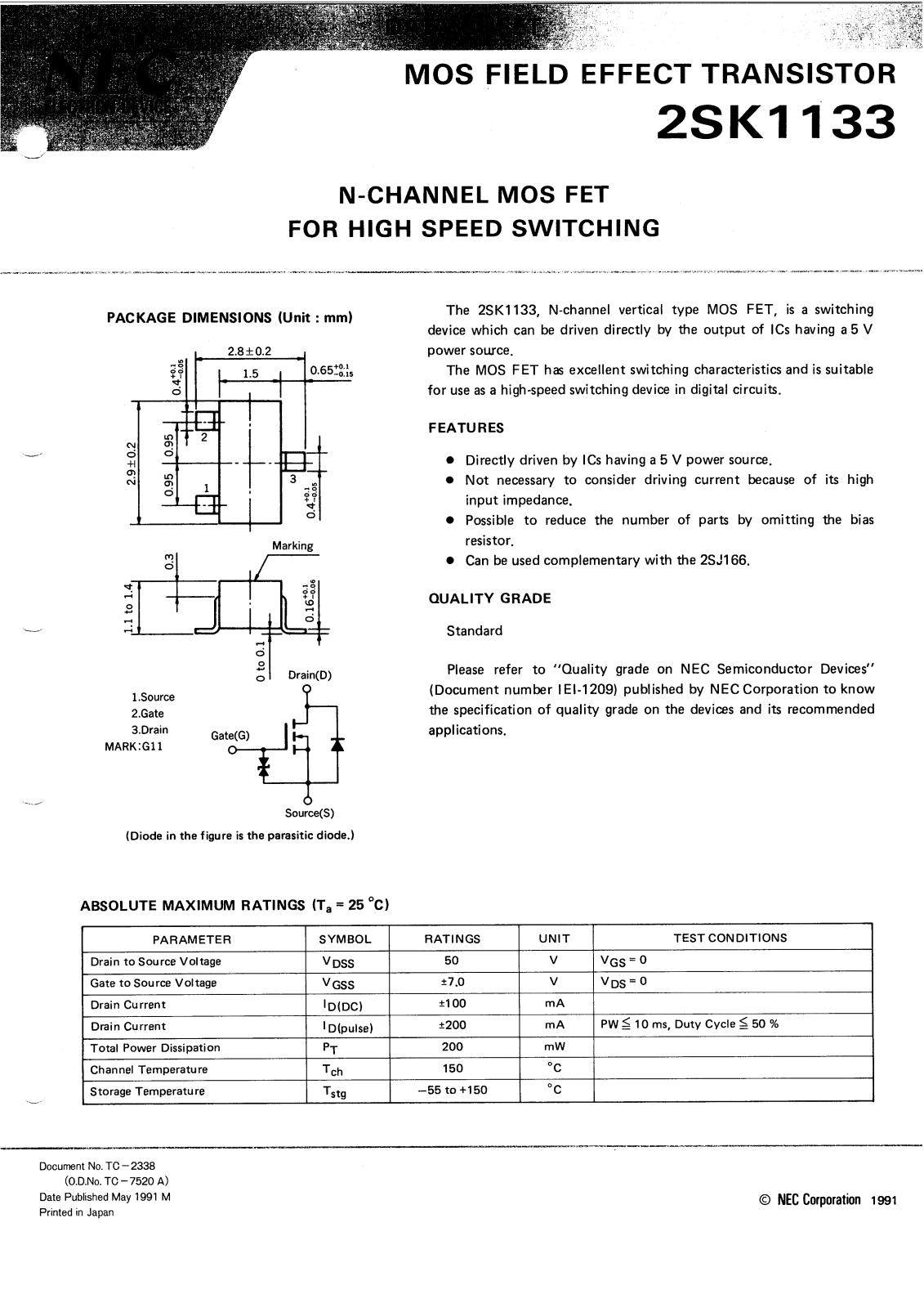 NEC 2SK1133 Technical data