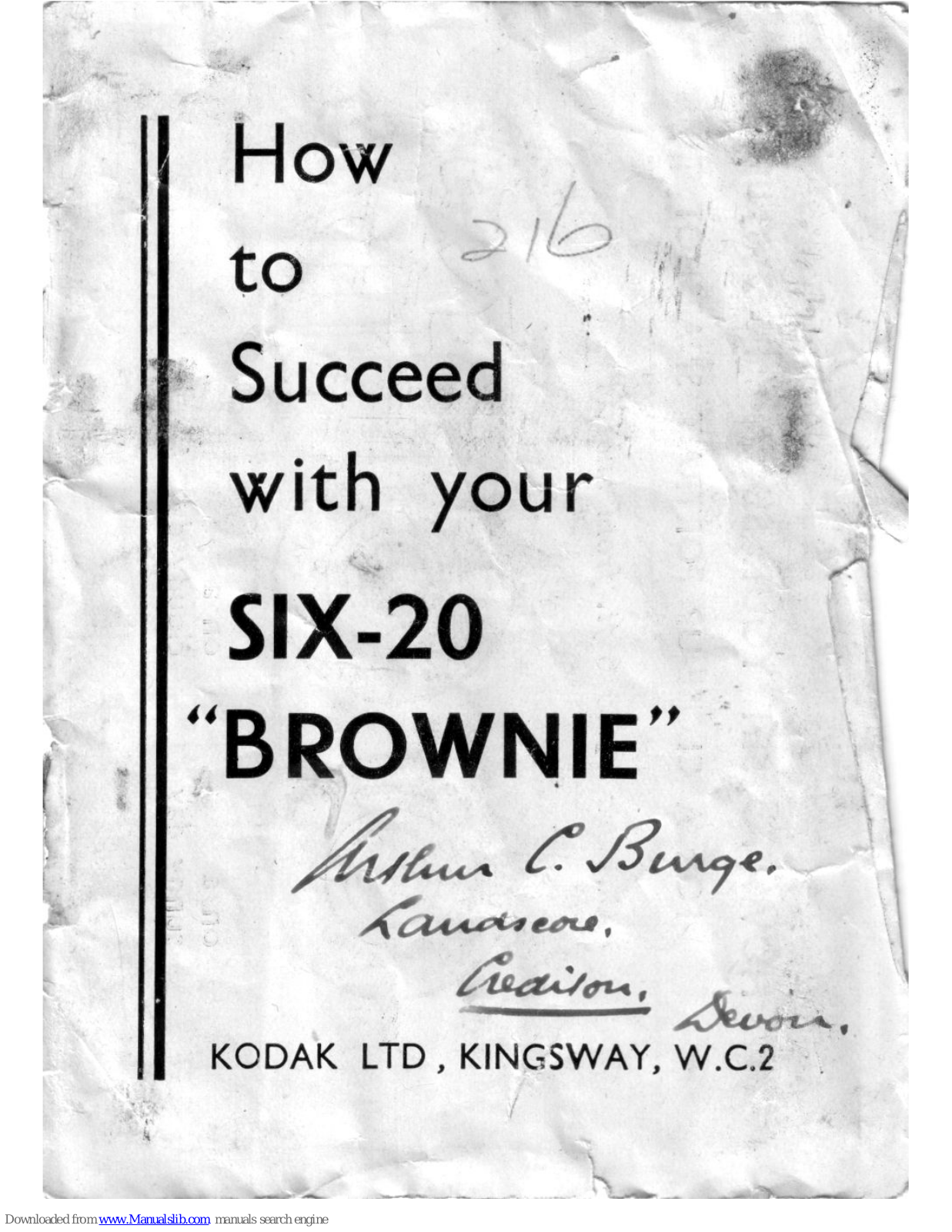 Kodak SIX-20 Brownie Additional Functions - ManualMachine.com