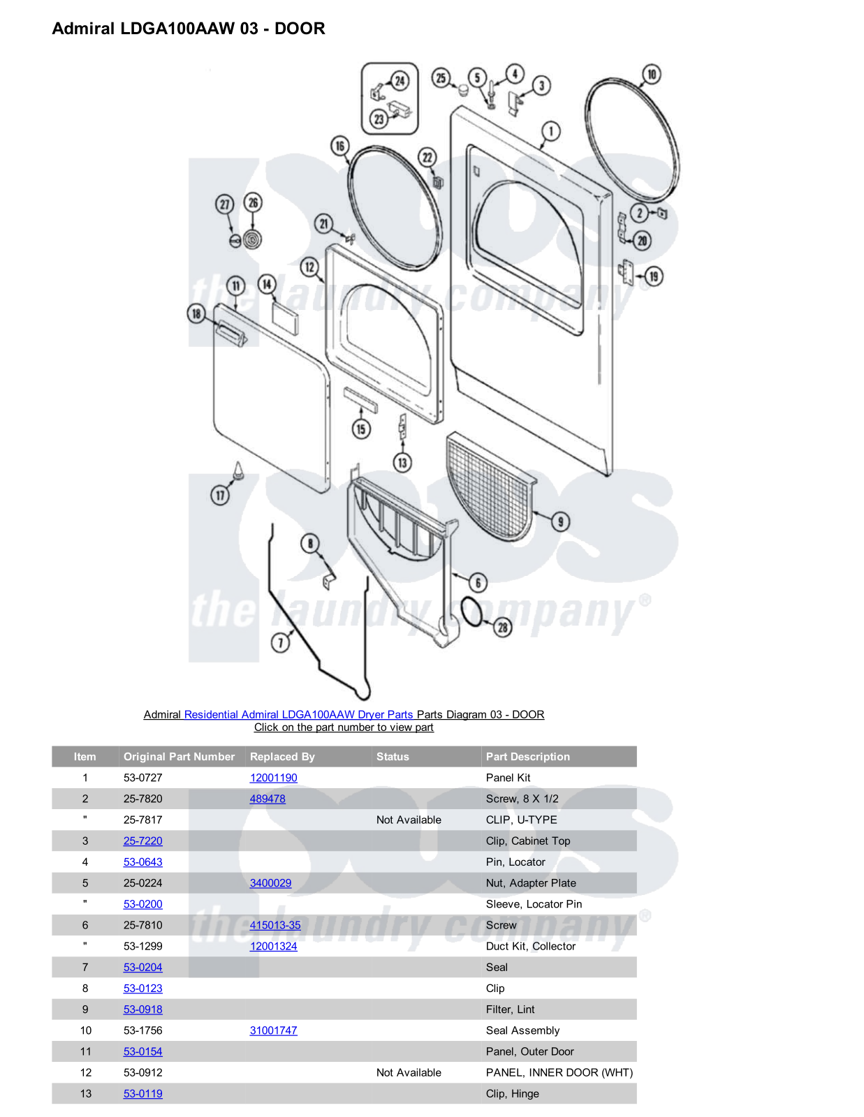 Admiral LDGA100AAW Parts Diagram