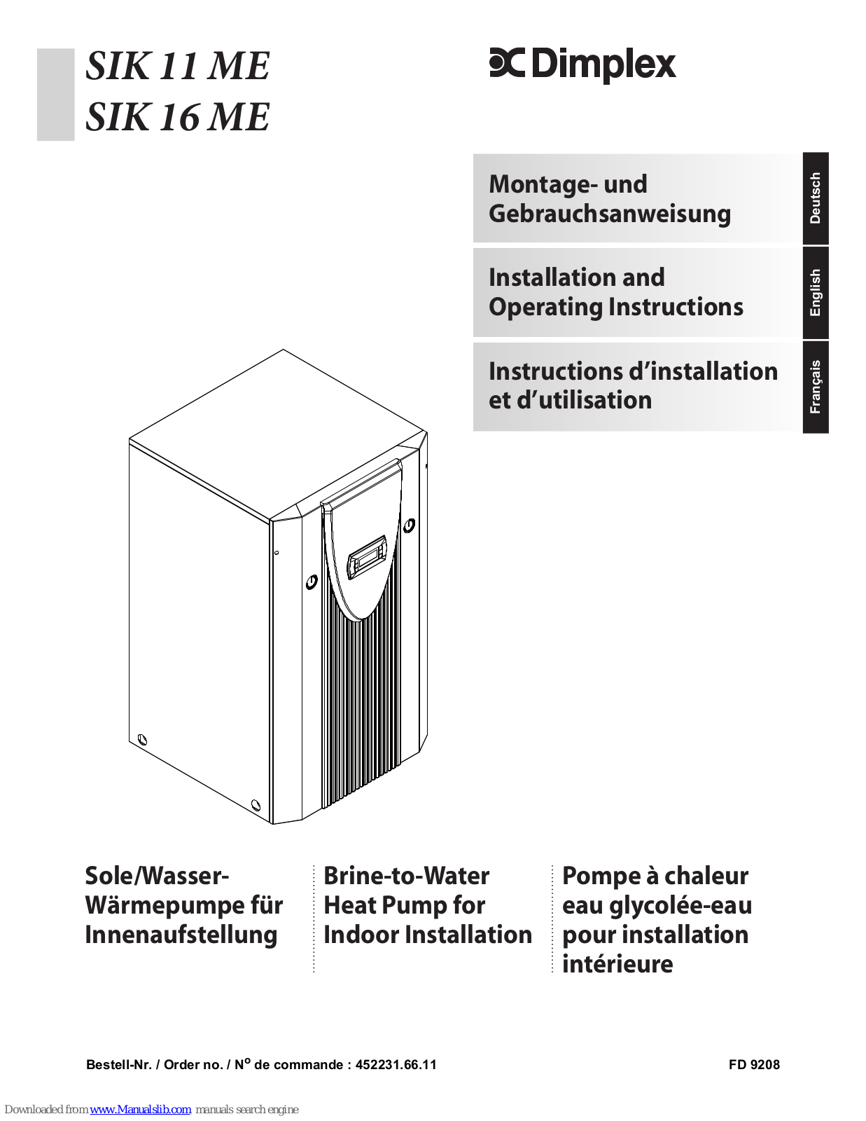 Dimplex SIK 11 ME, SIK 16 ME Installation And Operating Instructions Manual