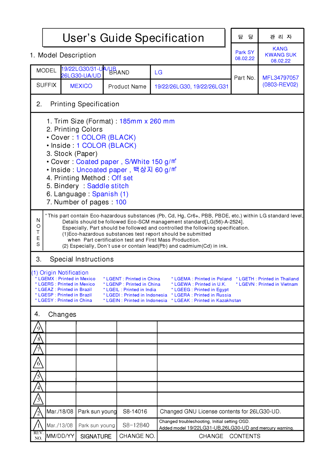 Lg 26LG30, 22LG31, 22LG30, 19LG31, 19Lg30 User Manual