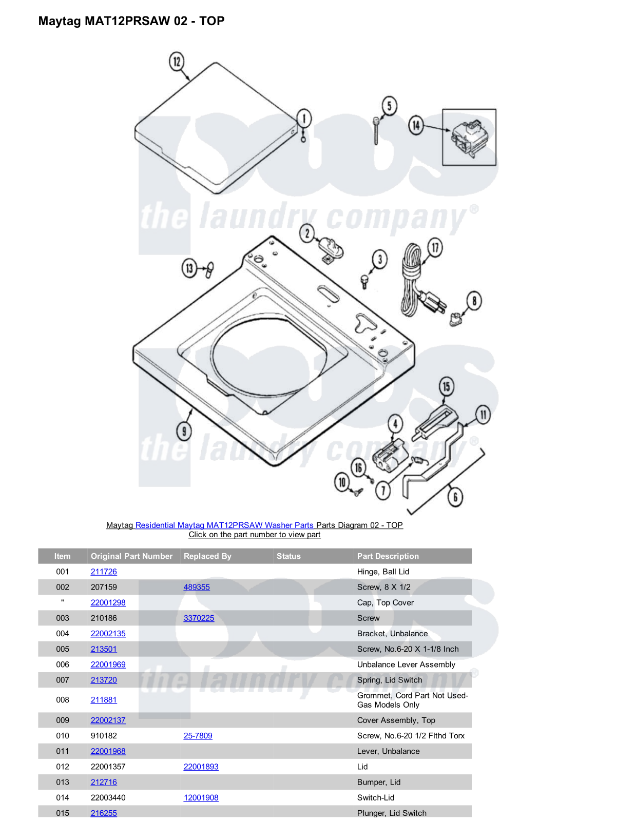 Maytag MAT12PRSAW Parts Diagram