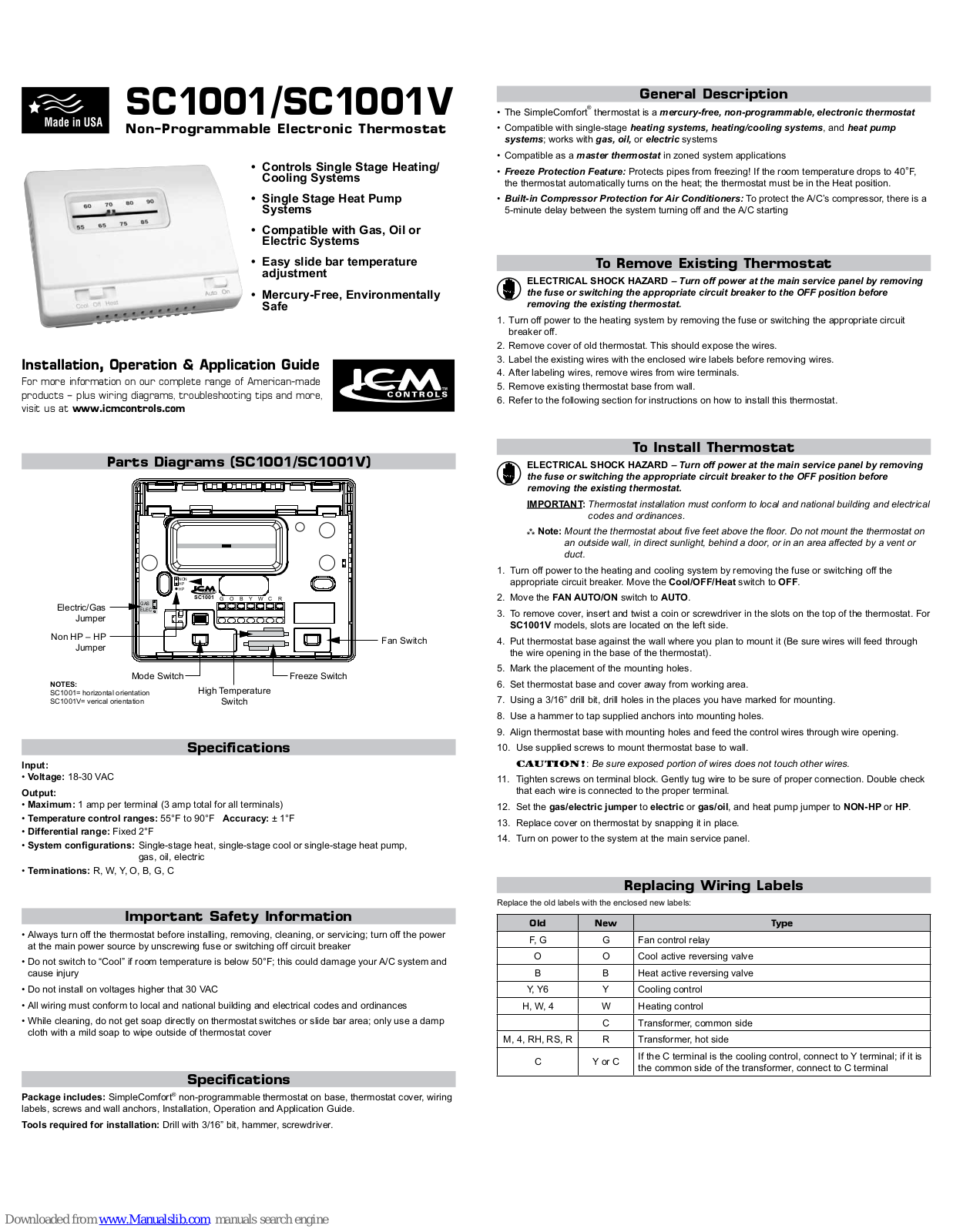 ICM Controls SC1001, SC1001V Installation, Operation & Application Manual