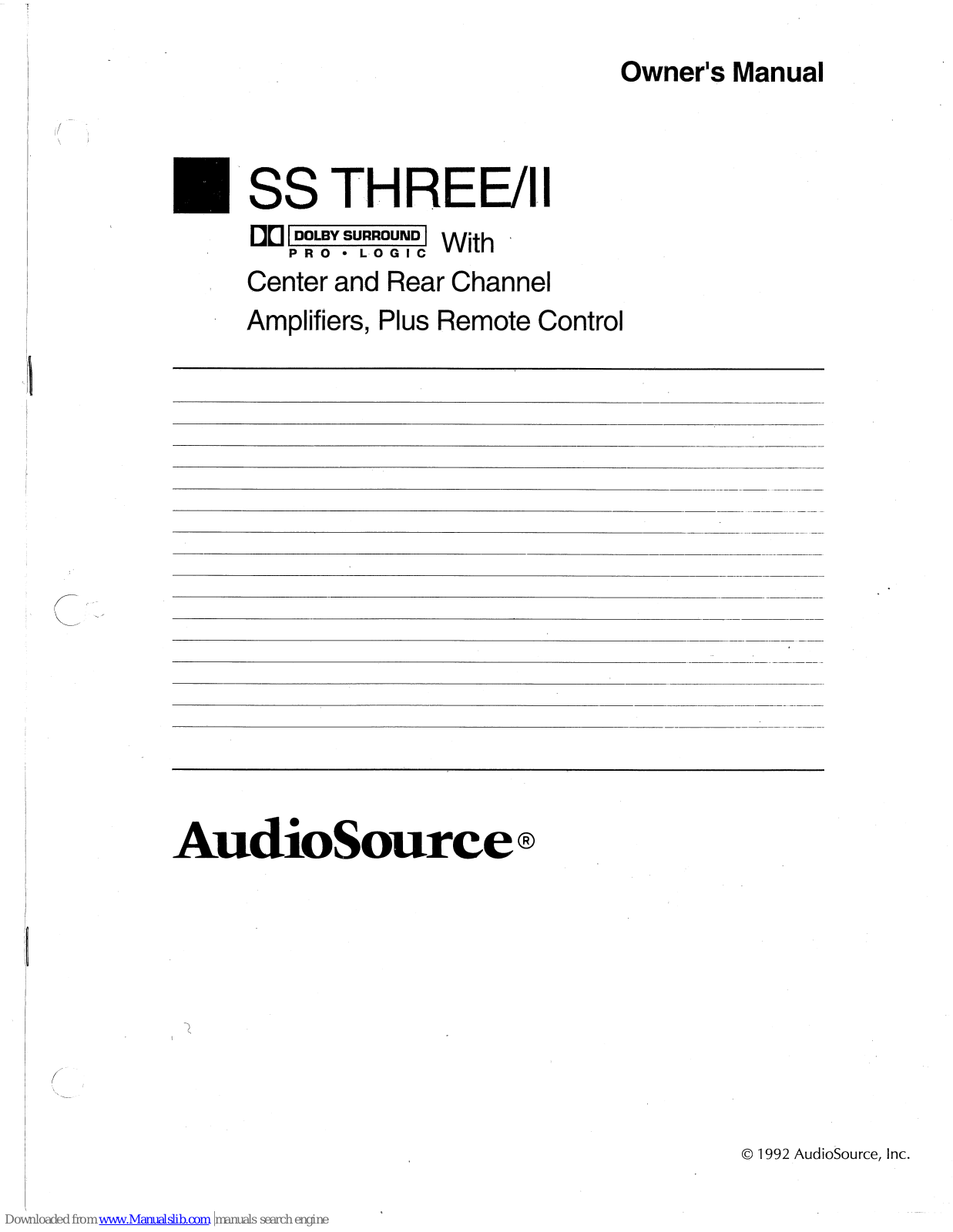 AudioSource SS THREE II Owner's Manual