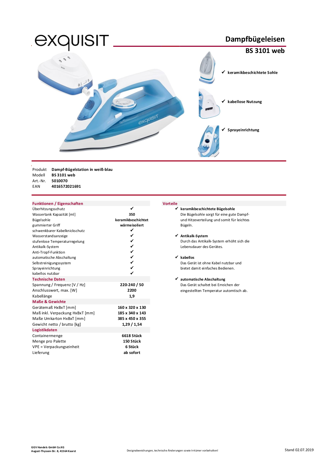 exquisit BS 3101 web Technical data