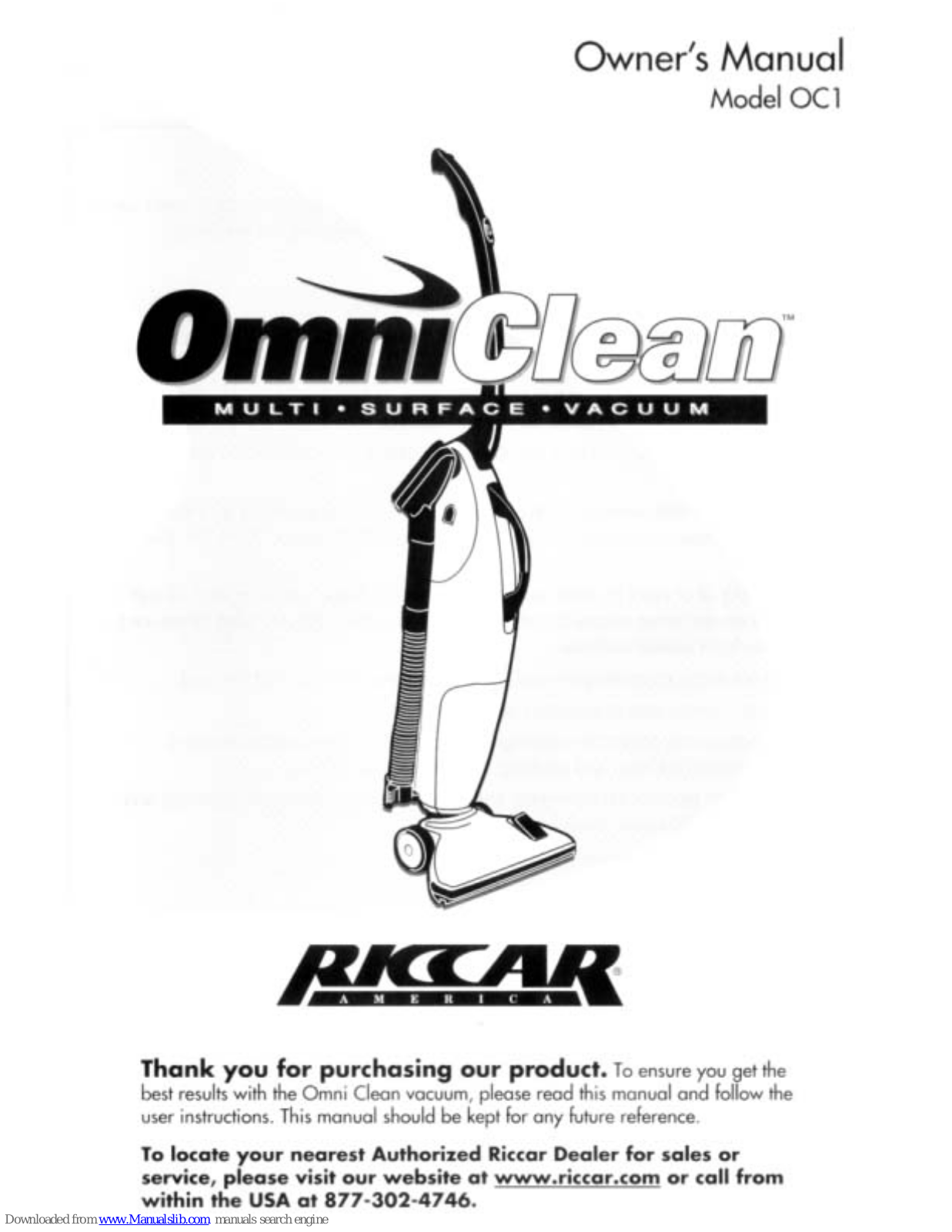 Riccar OMNICLEAN OC1 Owner's Manual