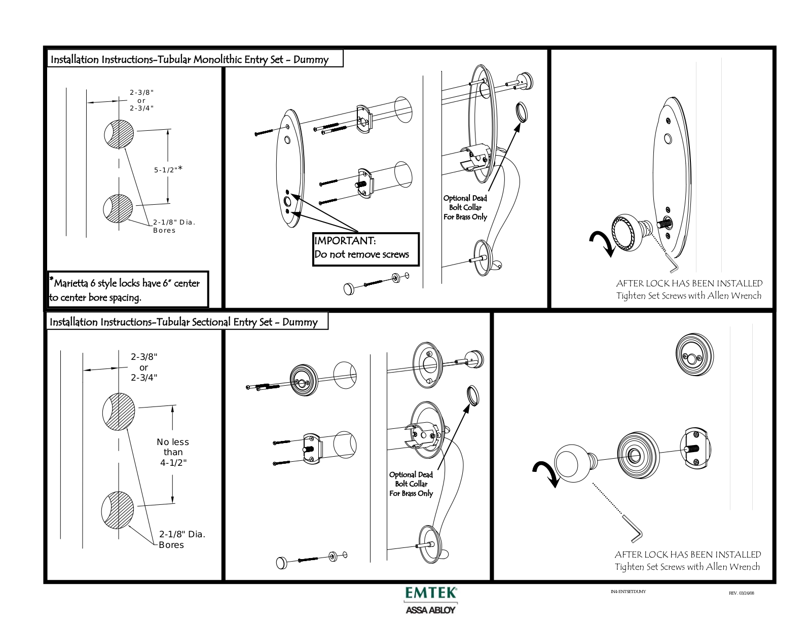 Emtek Monolithic  Sectional Dummy Entry User Manual