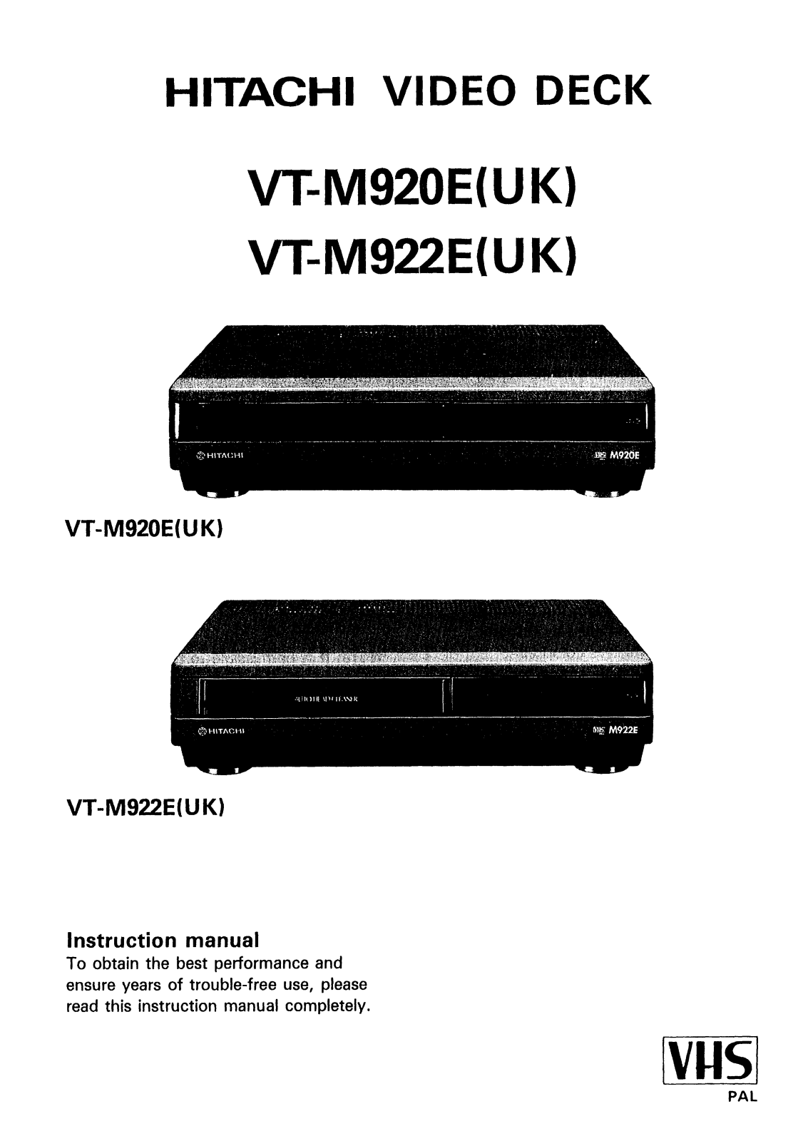 Hitachi VTM920EUK, VTM922EUK User Manual