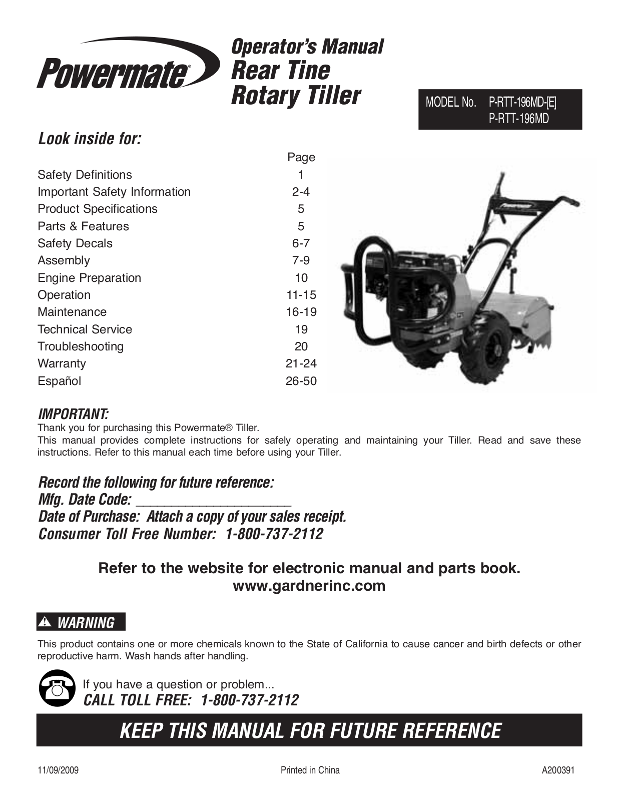 Powermate P-RTT-196MD, P-RTT-196MD-E User Manual