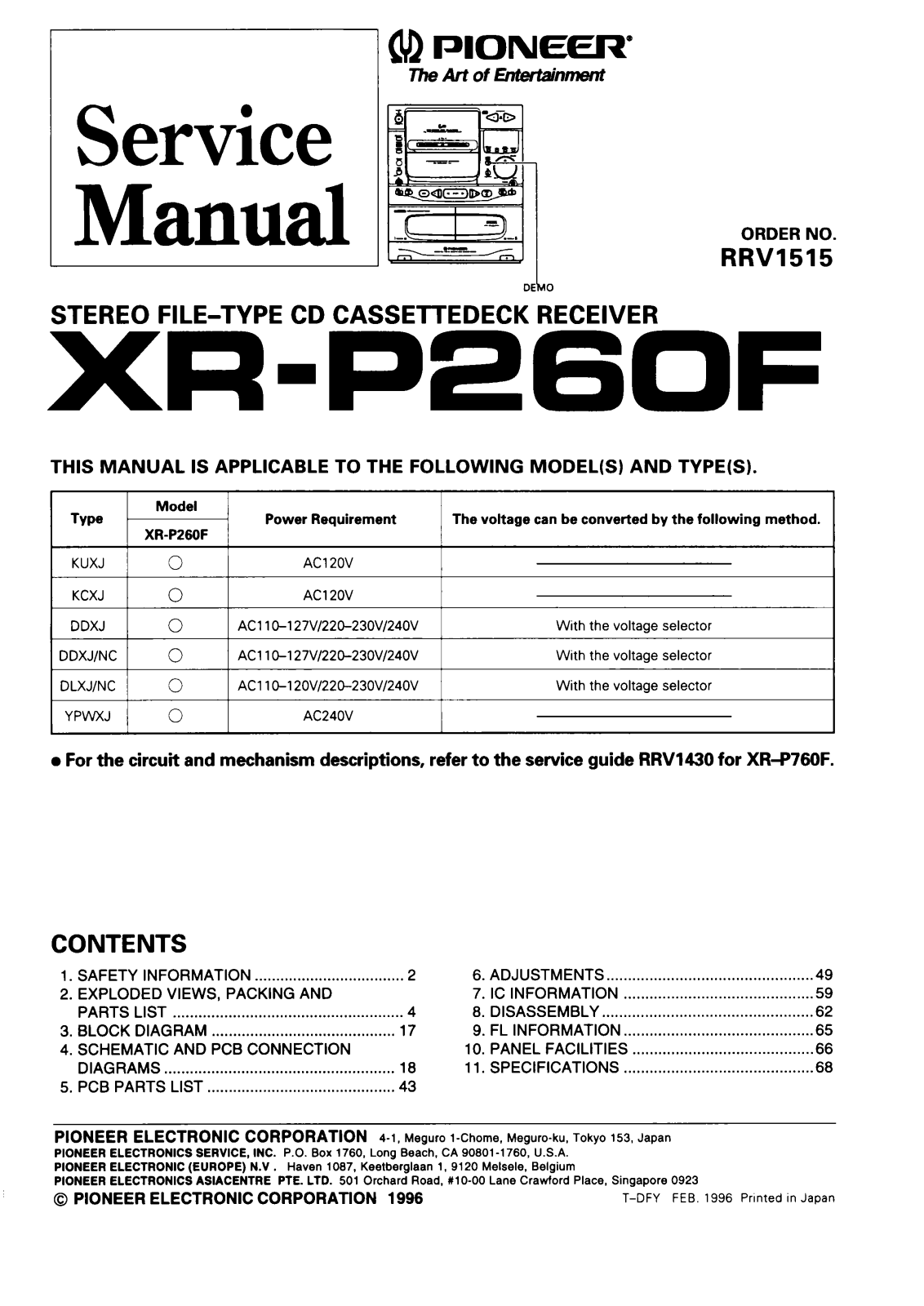 Sony XR P260F Service Manual