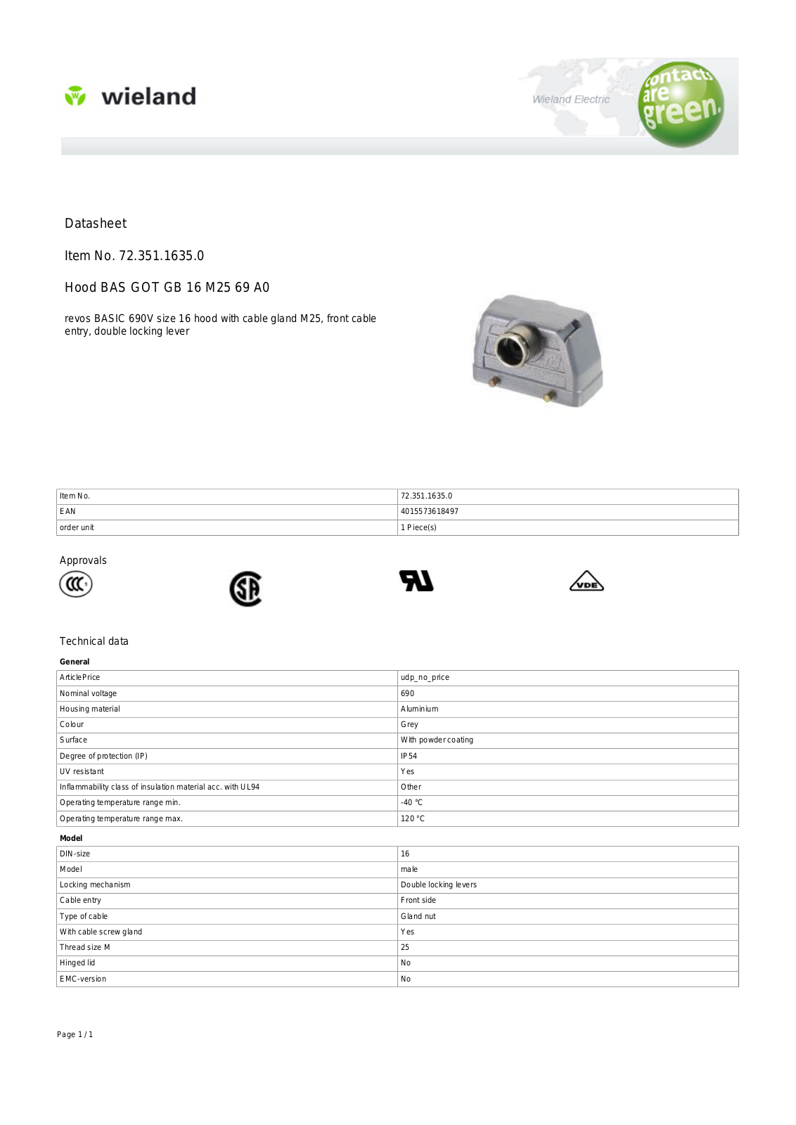 Wieland 72.351.1635.0 Data Sheet