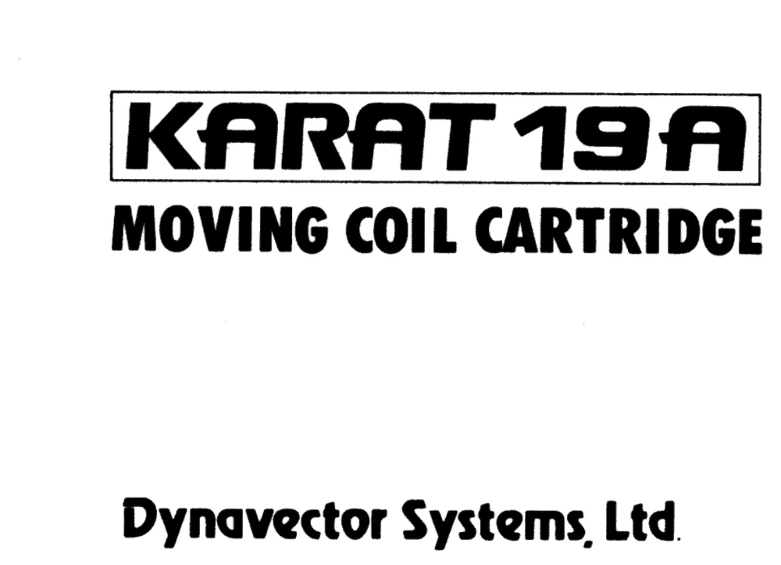 Dynavector Karat 19-A Owners manual