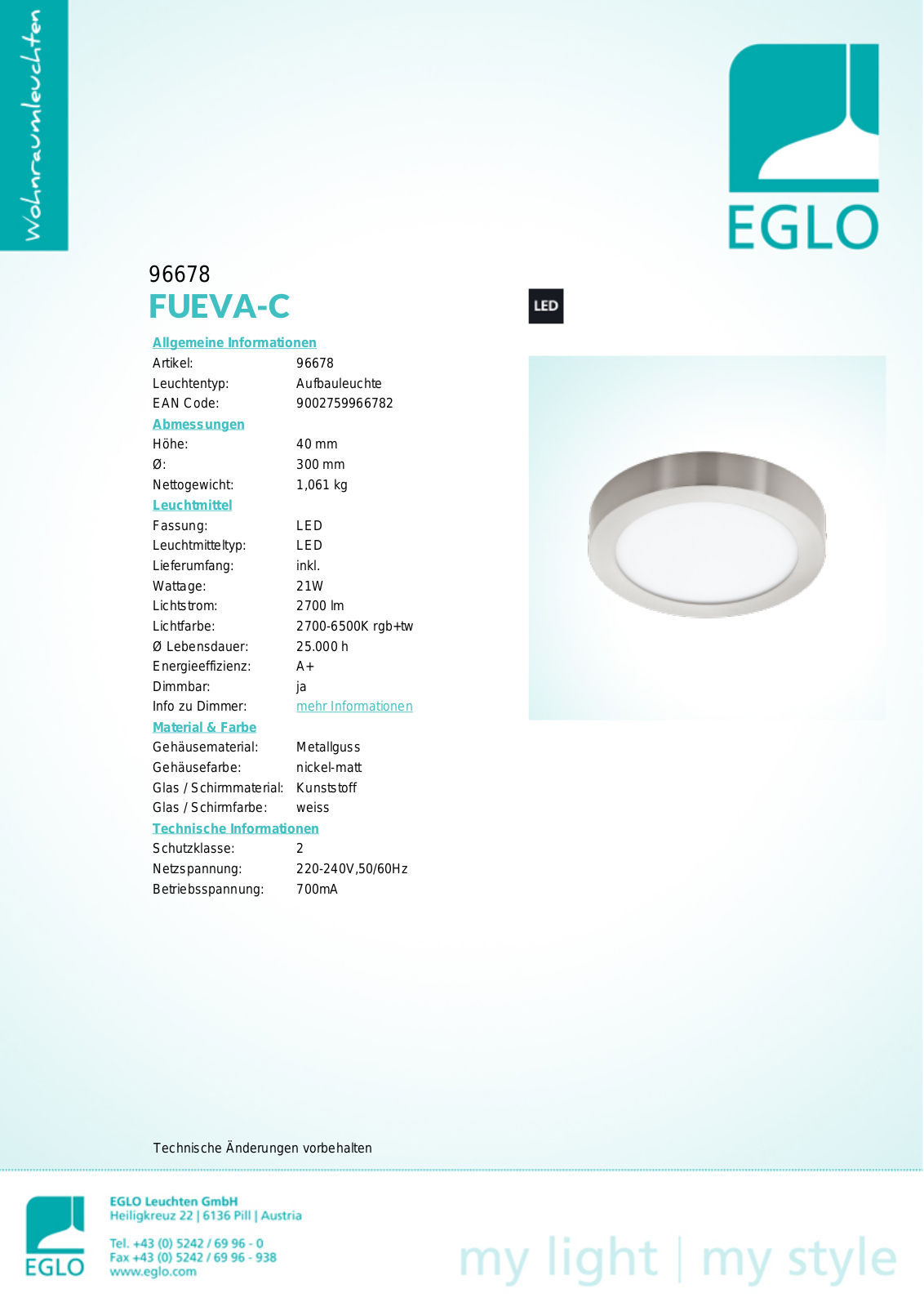 Eglo 96678 Service Manual