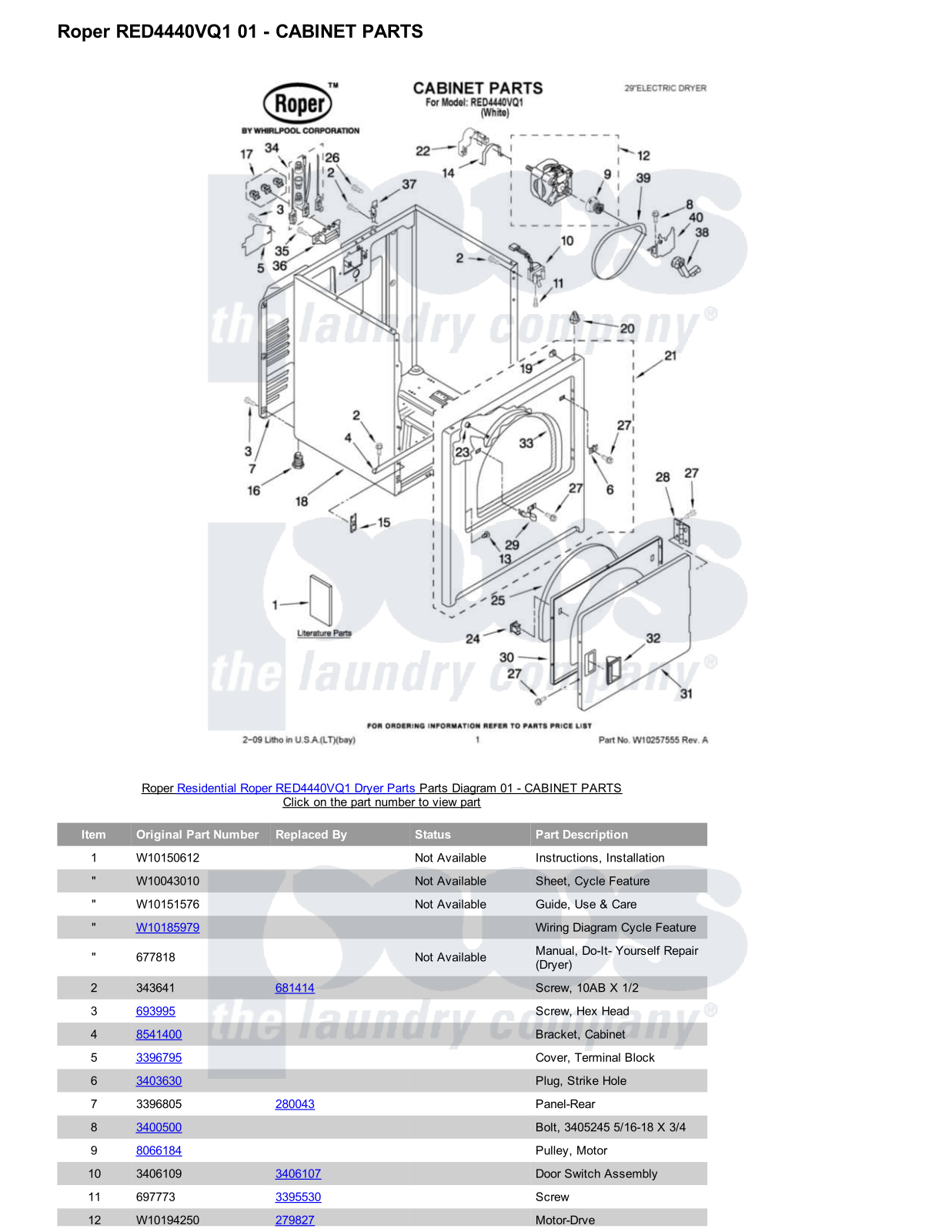 Roper RED4440VQ1 Parts Diagram