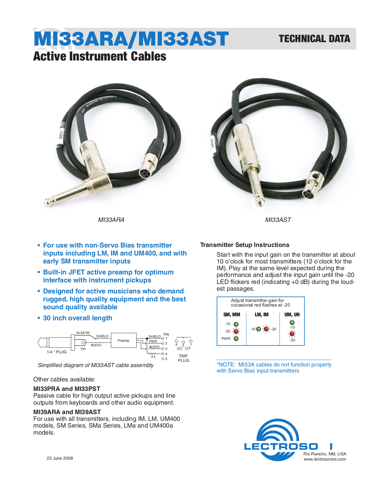 Lectrosonics MI33ST User Manual