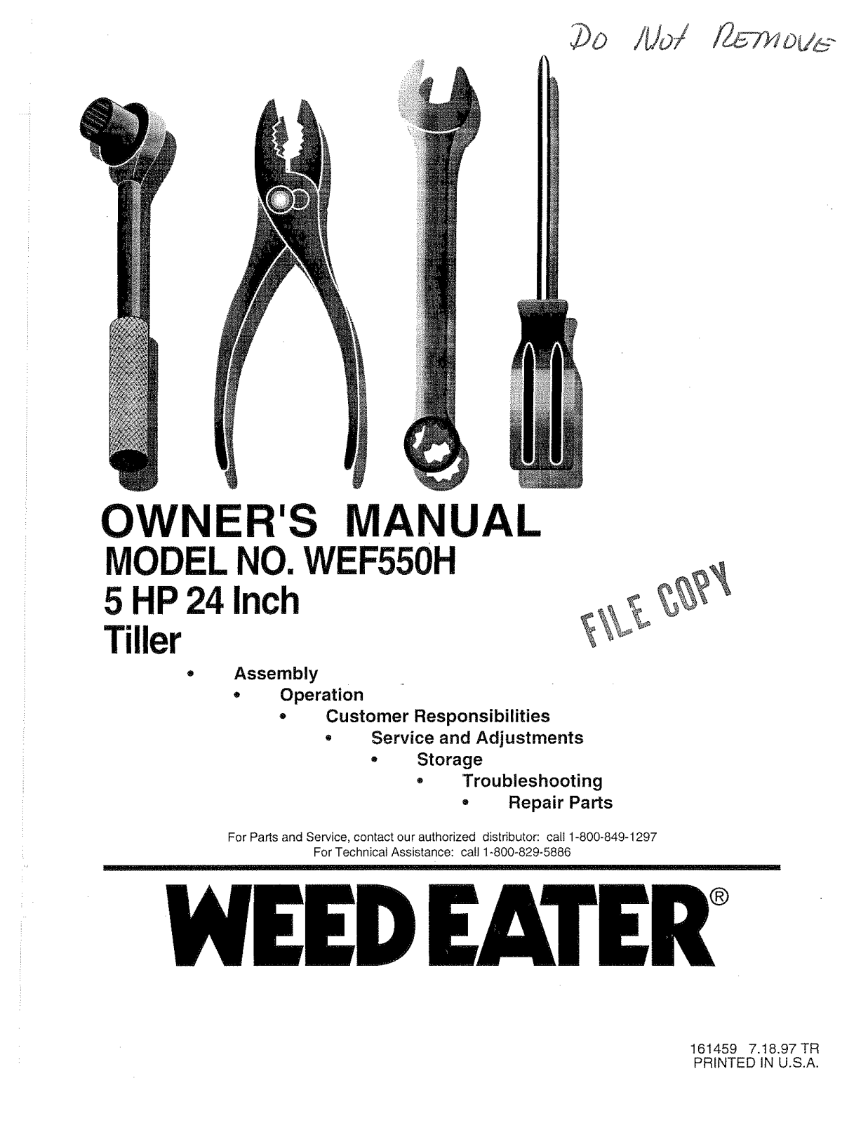 Weed Eater 161459, WEF550H User Manual