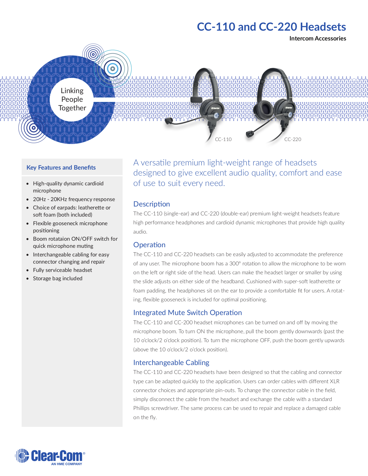 Clear-Com CC-110-X4 Datasheet