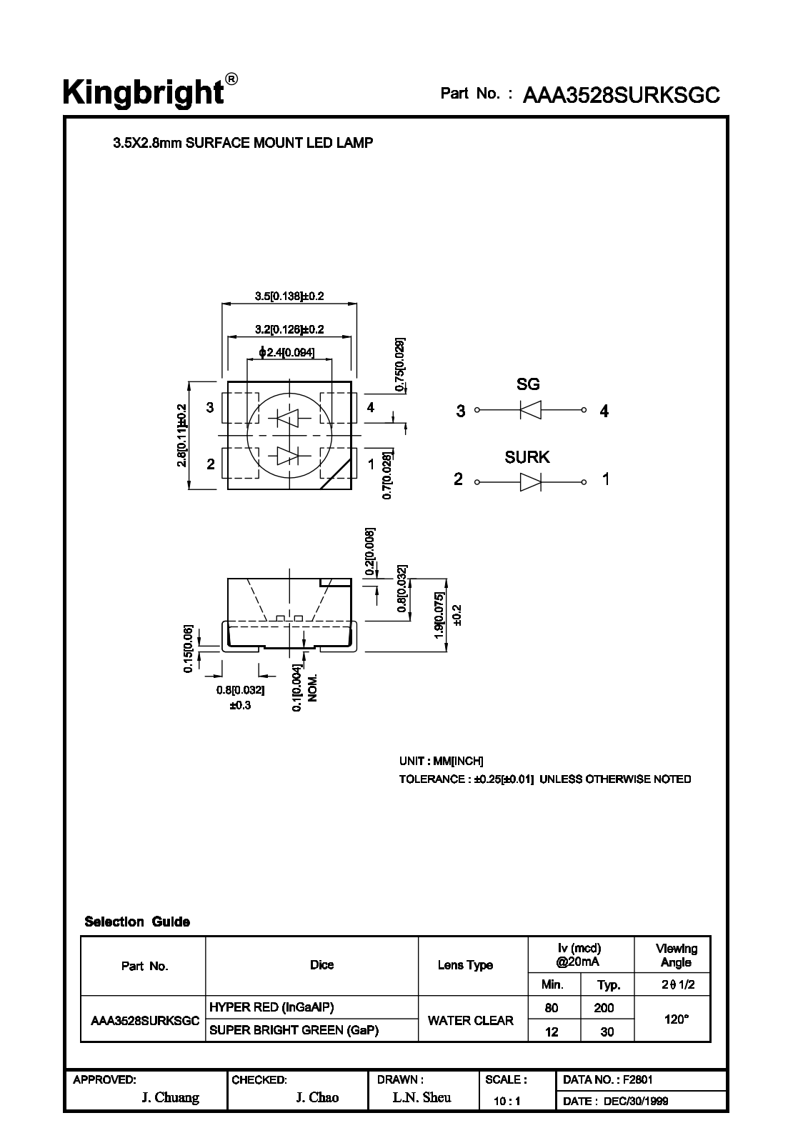 Kingbright AAA3528SURKSGC Datasheet