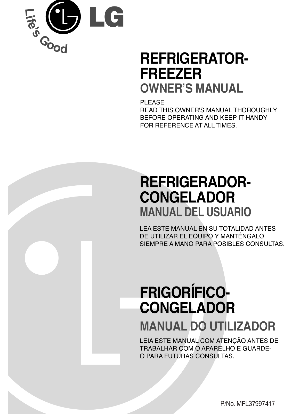 LG GR-B3920, GR-B3925 User Manual