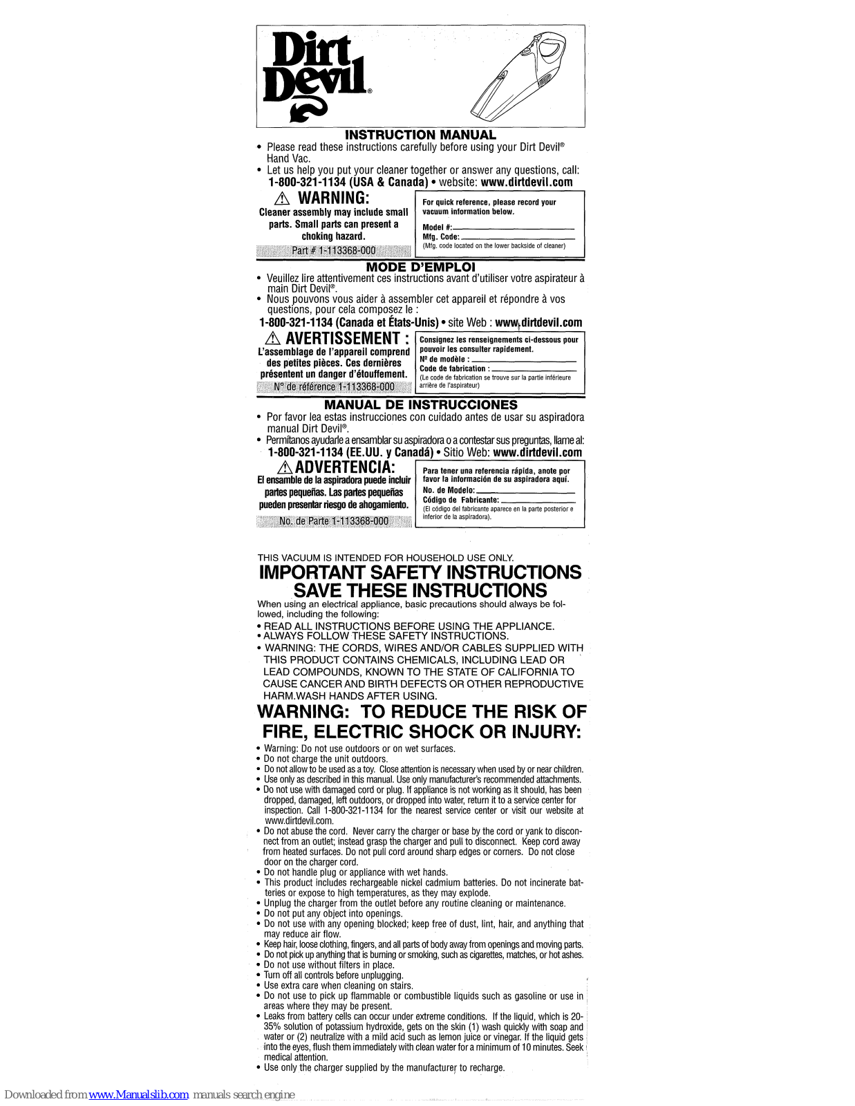 DIRT DEVIL M0914 User Manual - ManualMachine.com