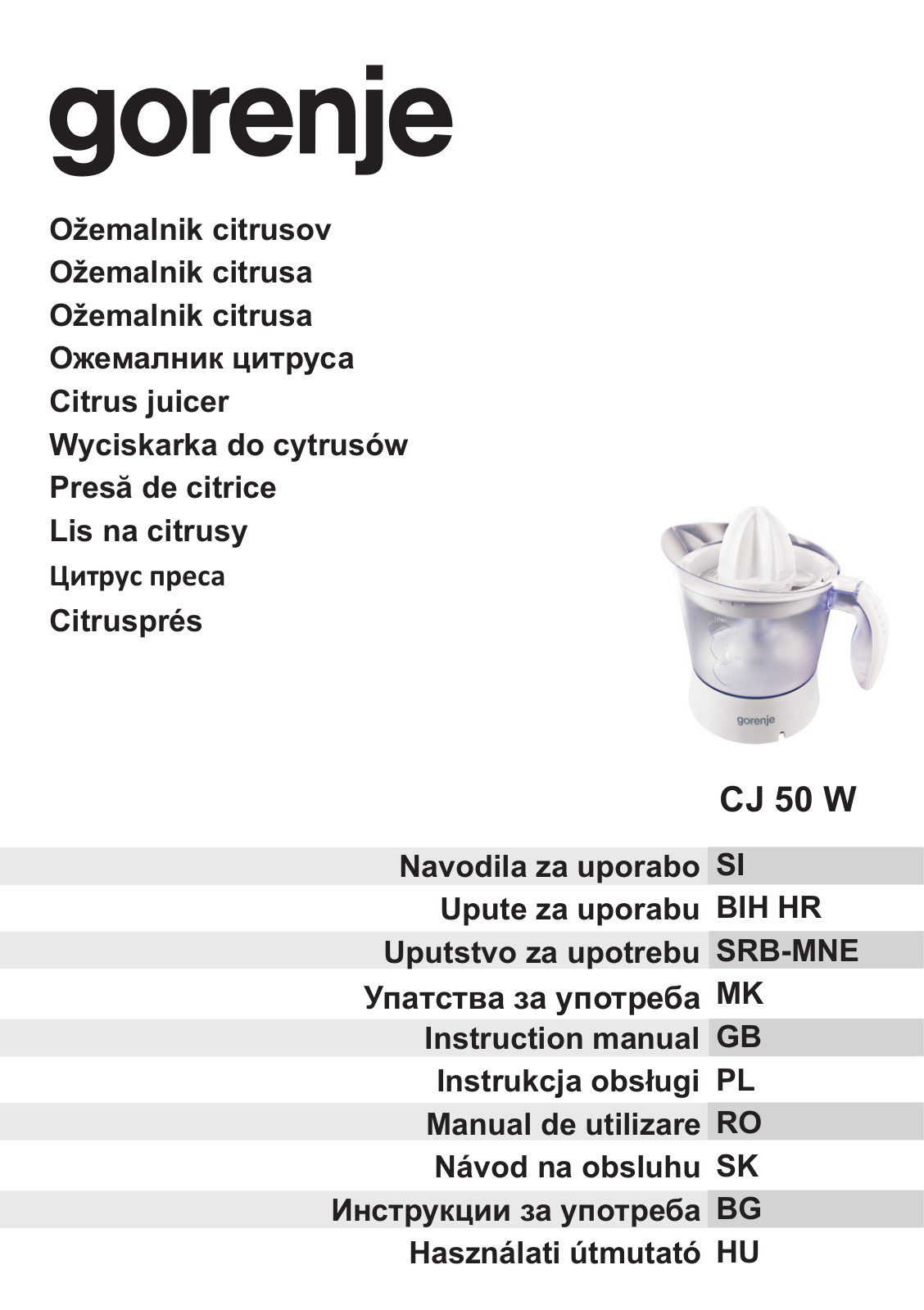 Gorenje CJ 50 W User Manual