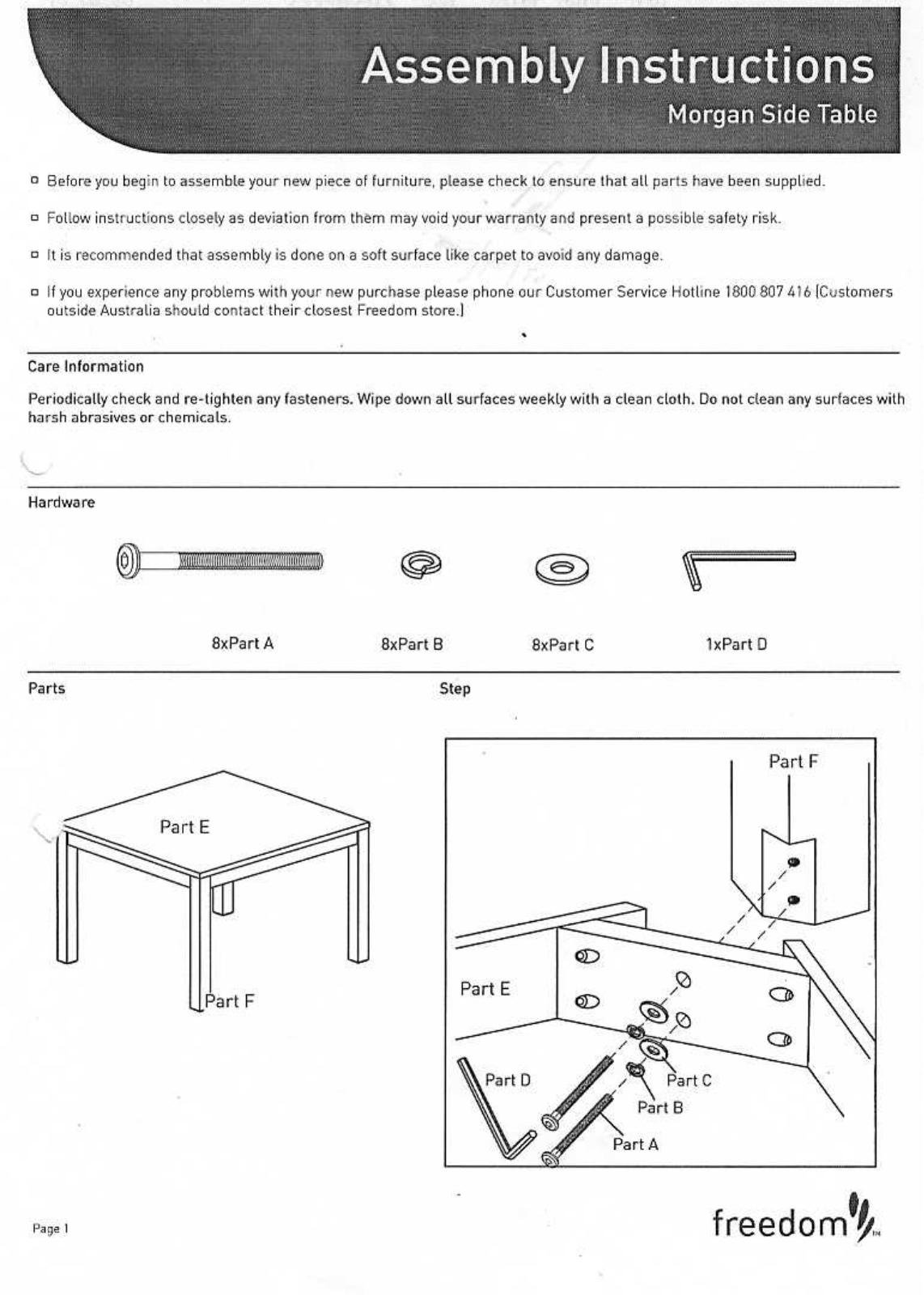 Freedom Morgan Side Table Assembly Instruction