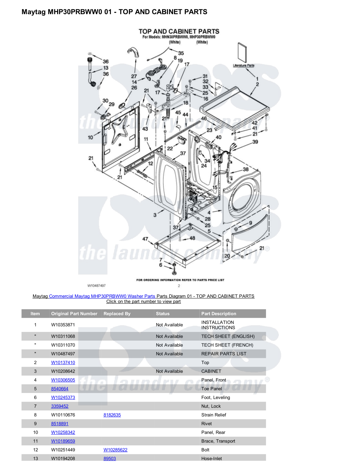 Maytag MHP30PRBWW0 Parts Diagram