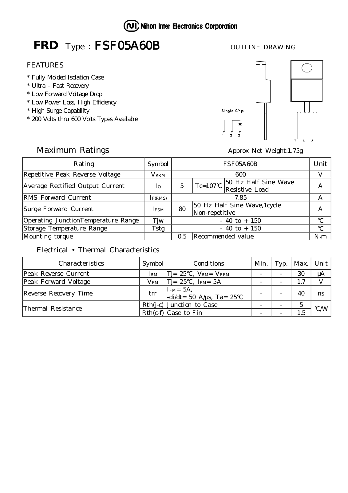 Datasheet FSF05A60B Datasheet (NIHON) - ManualMachine.com