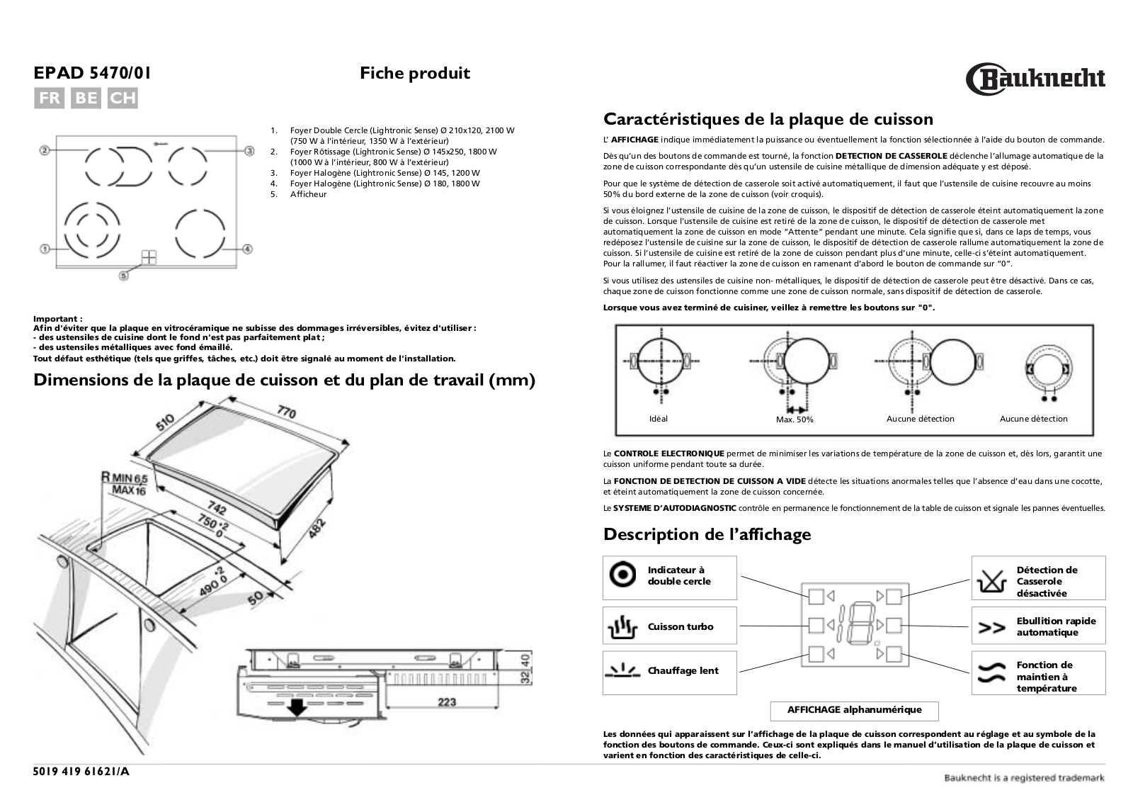 bauknecht EPAD 5470/01 Product sheet